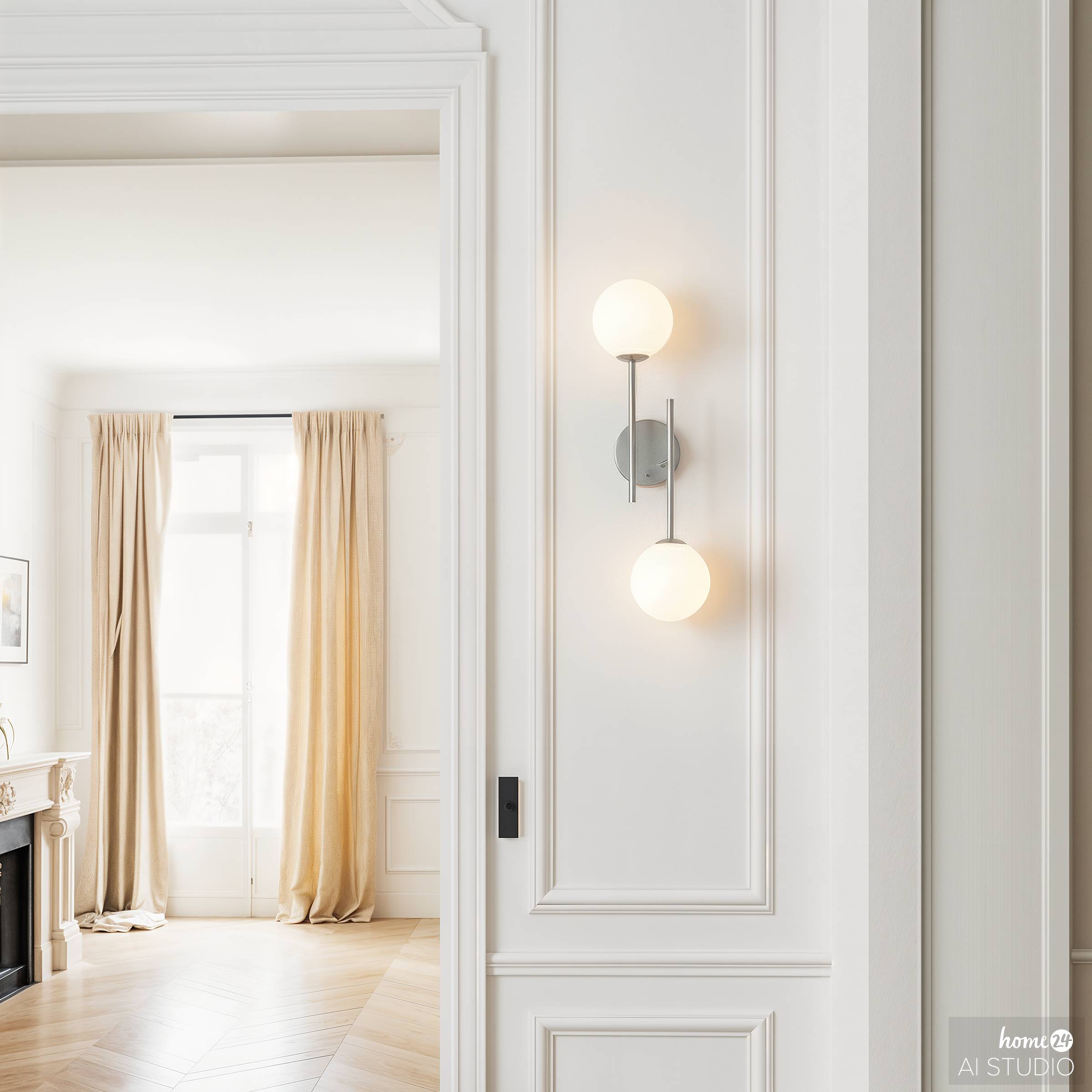 2-light Rigi battery-powered wall light 3-step dimmer white chrome