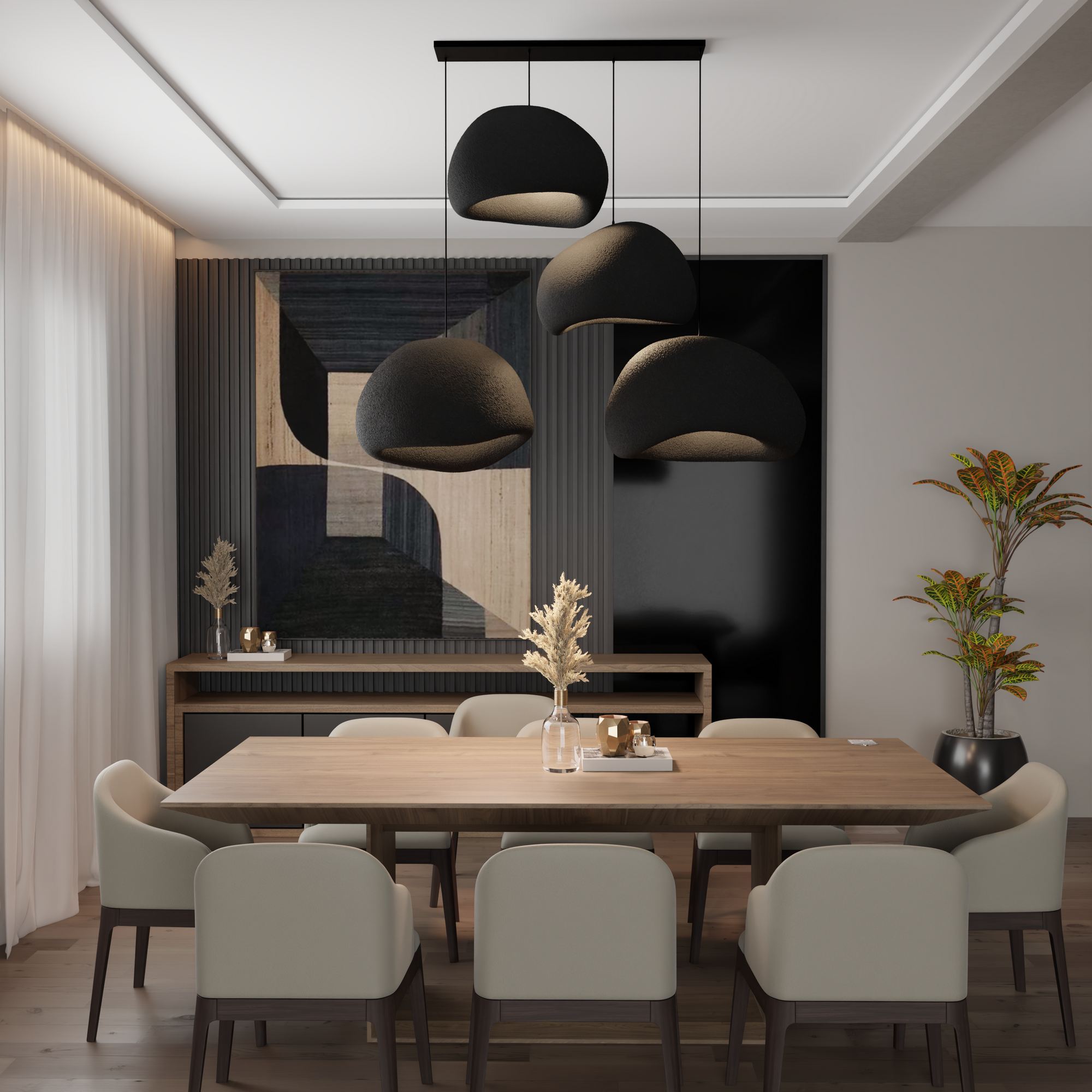 4-Flammig Wabi Sabi Yugen Pendelleuchte Schwarz