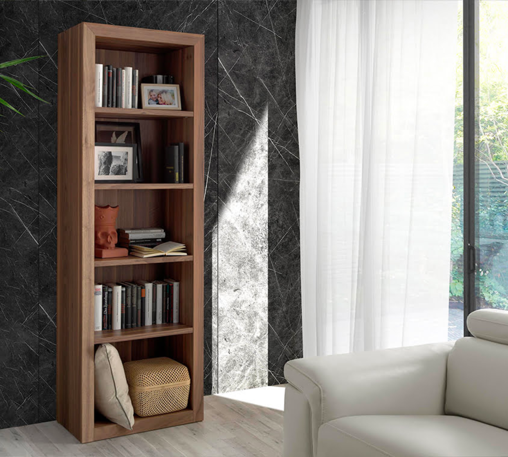 Libreria in impiallacciatura di noce