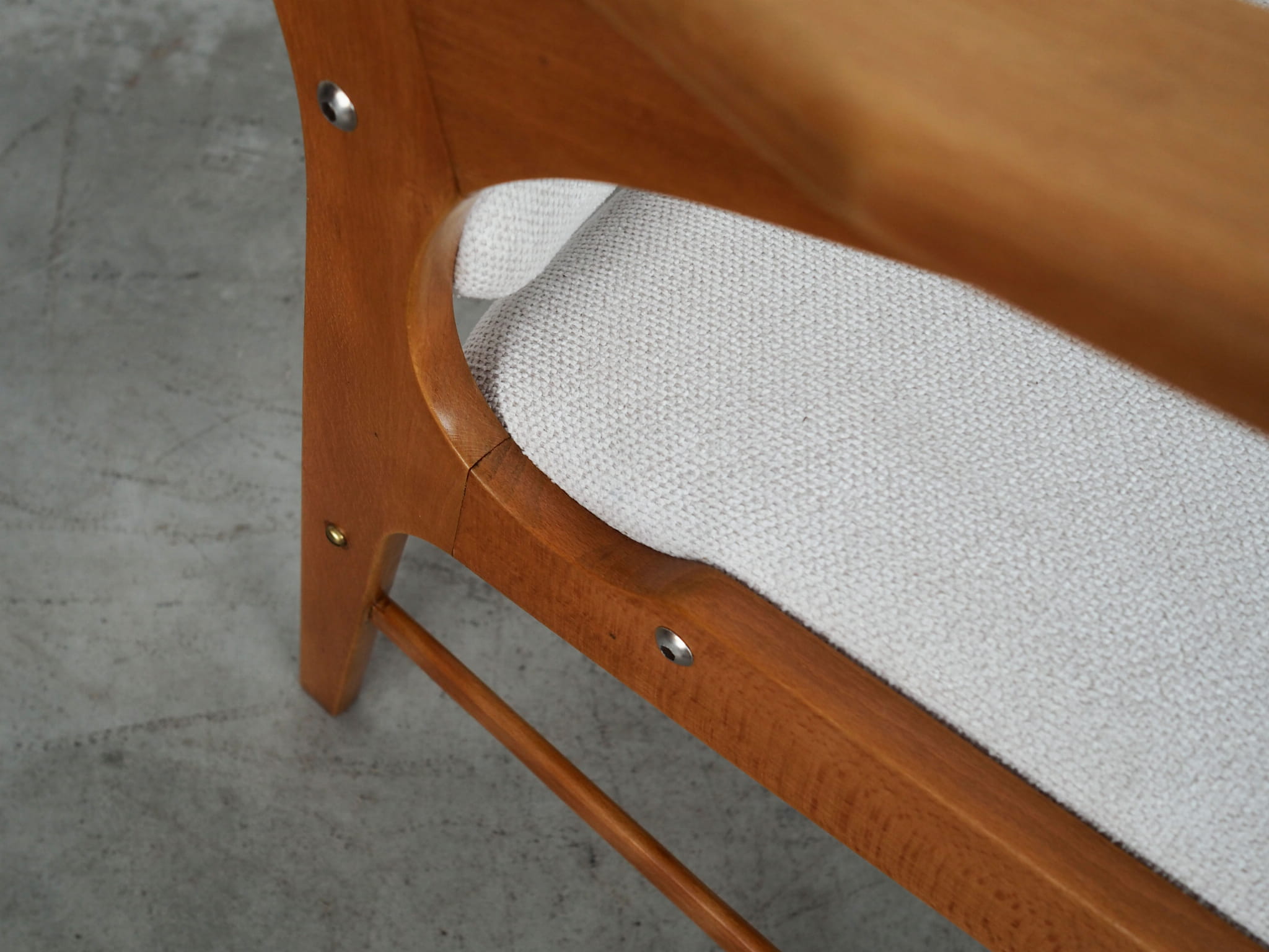 Vintage Sessel Buchenholz Textil Weiß 1960er Jahre