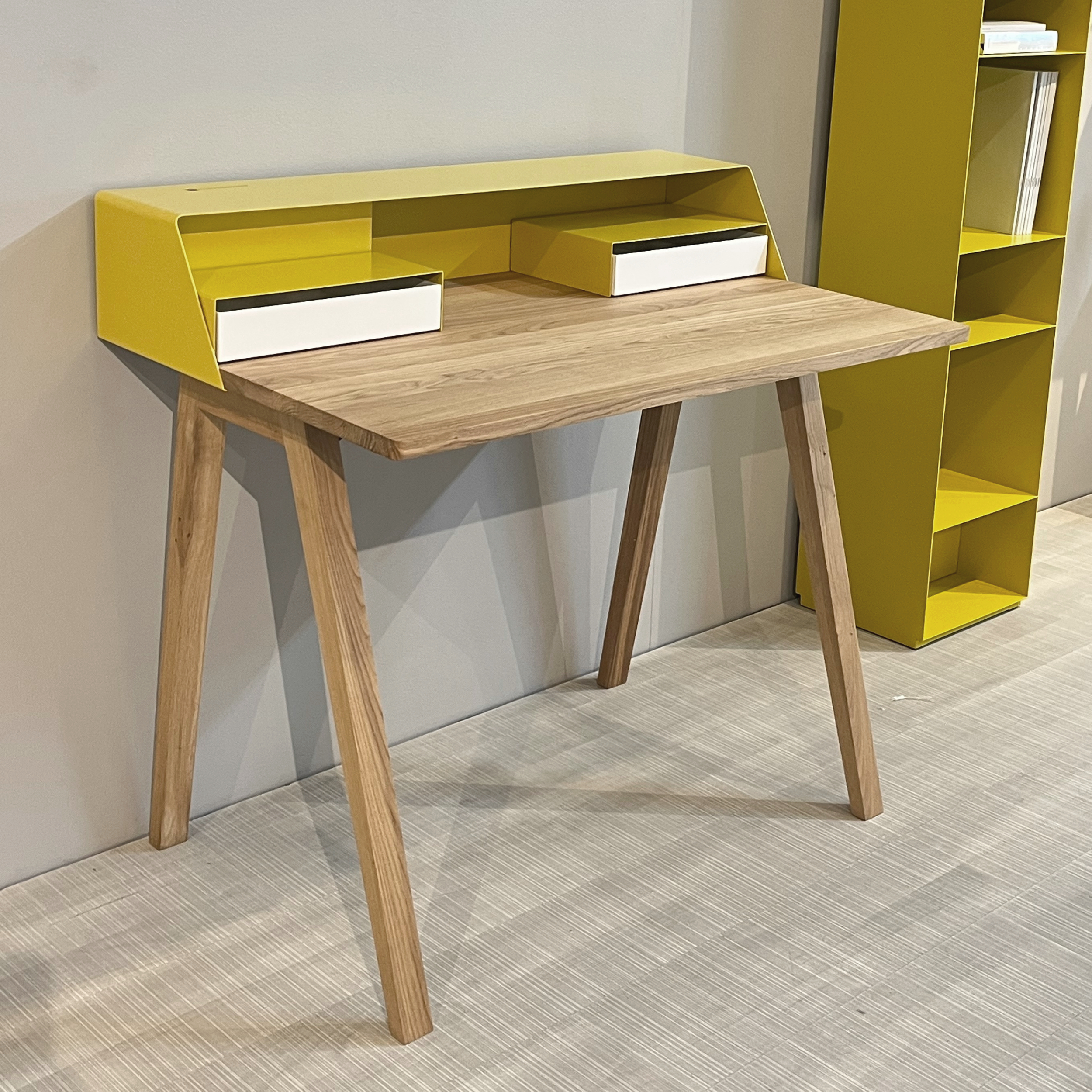PS 04 Secretary Desk Oak Steel Lemon Yellow Signal White