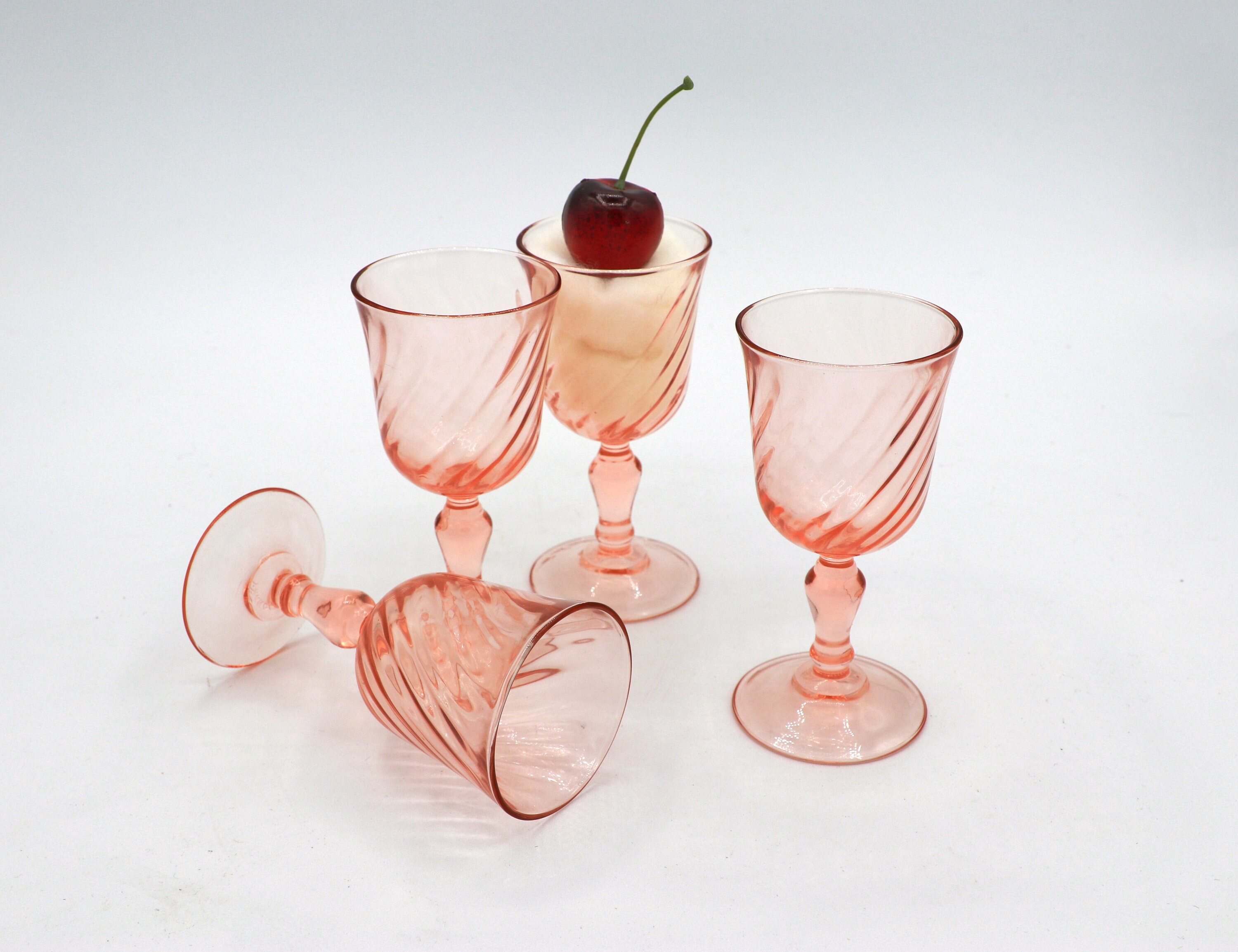 4x Vintage Trinkglas Rosa 1980er Jahre