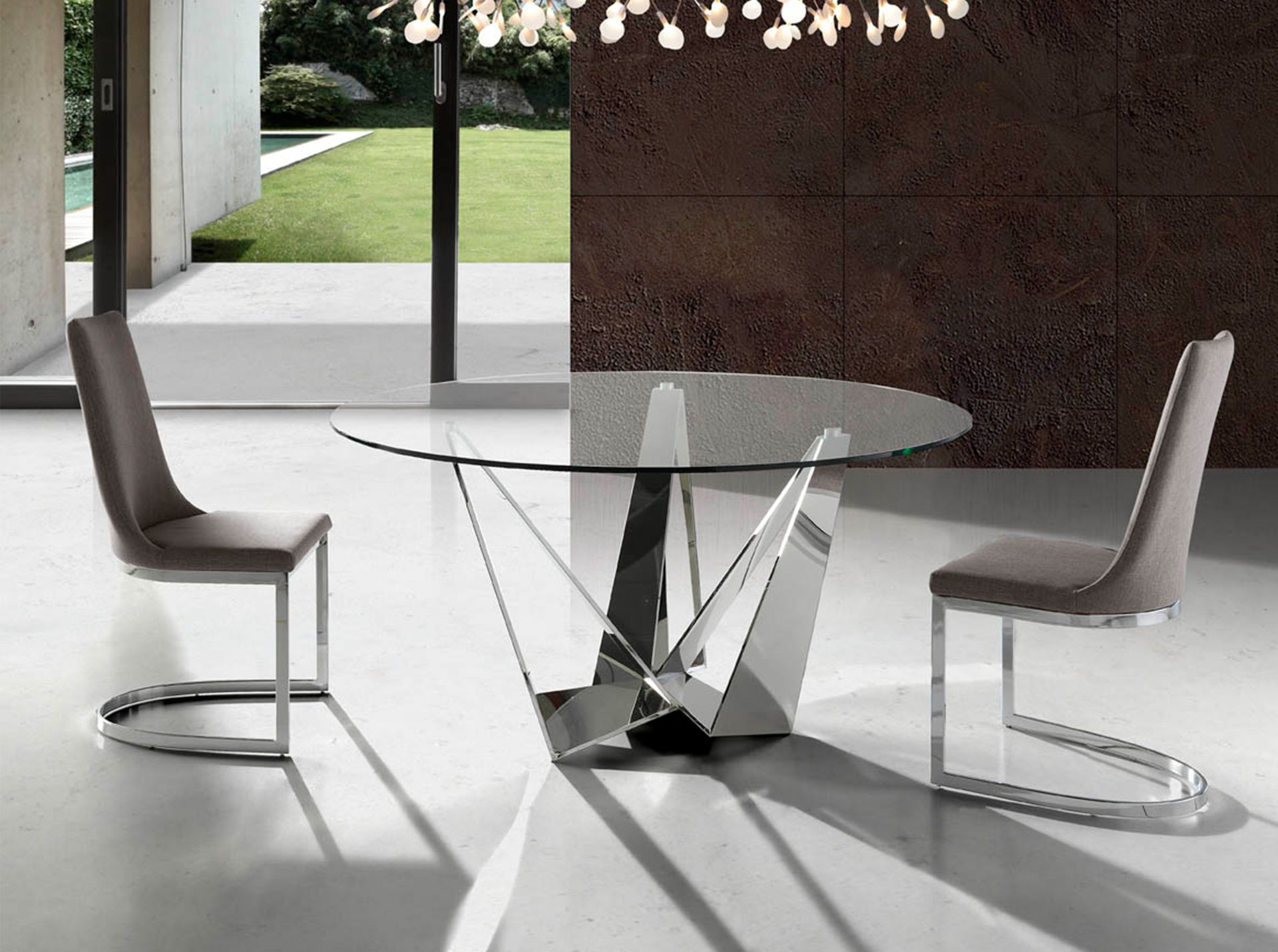 Round dining table Glass Chrome Silver Ø 150cm