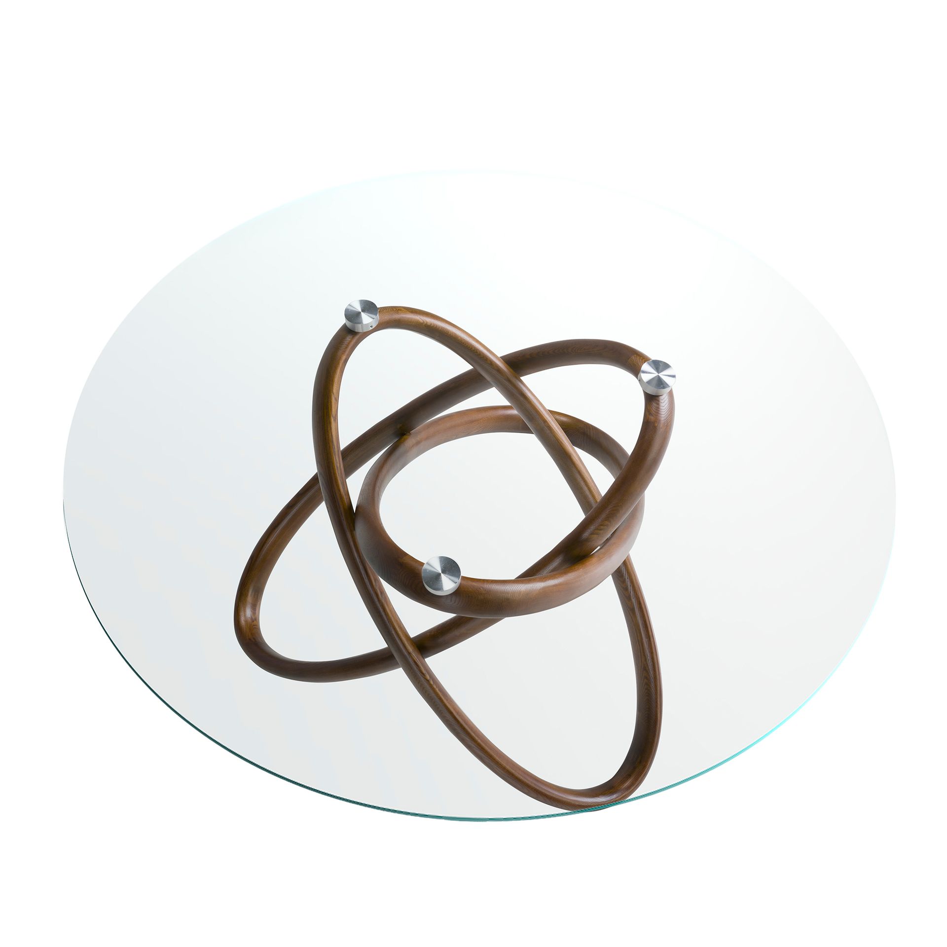 Round dining table walnut wood glass Ø 150cm