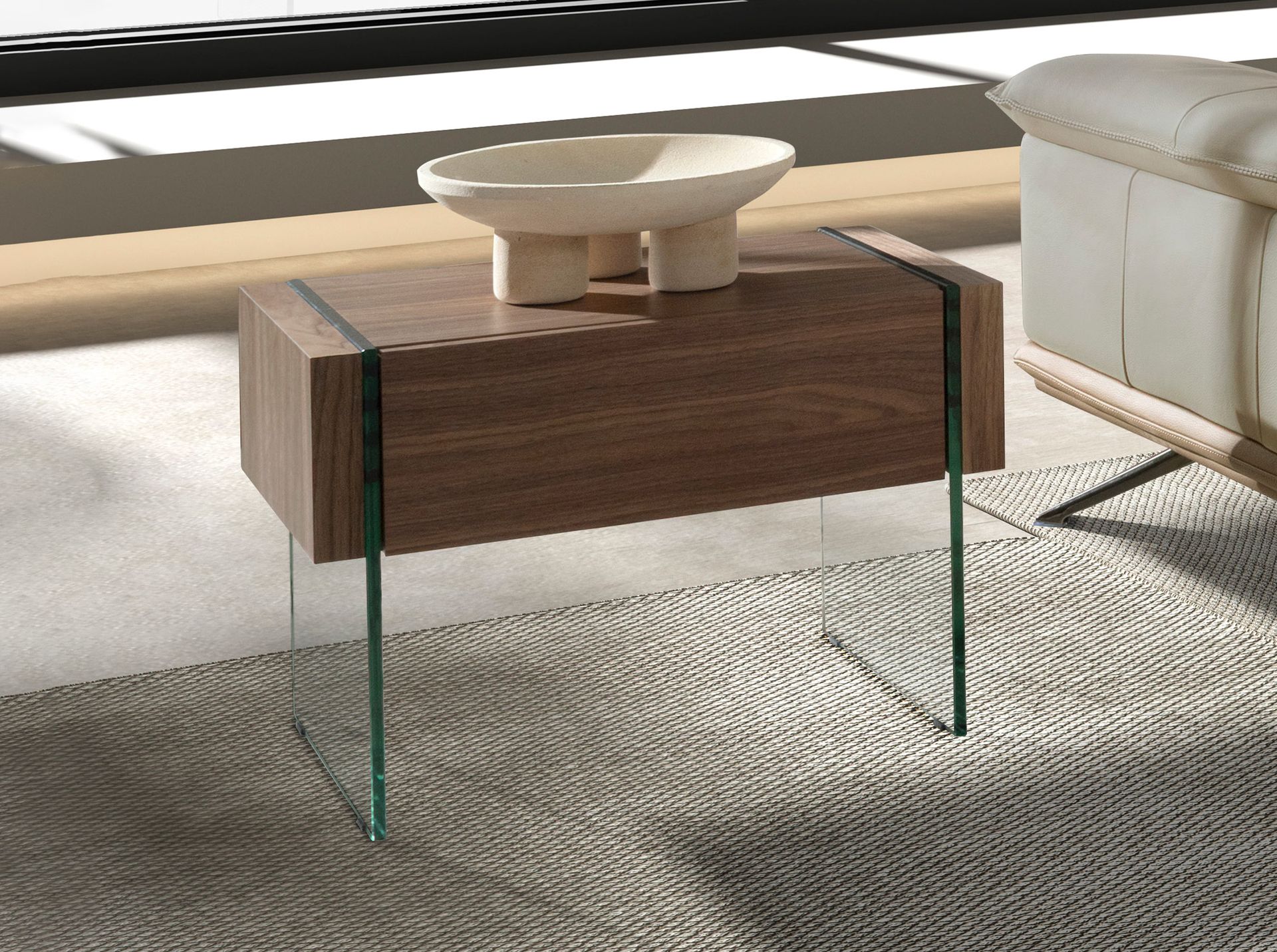 Bedside table walnut glass