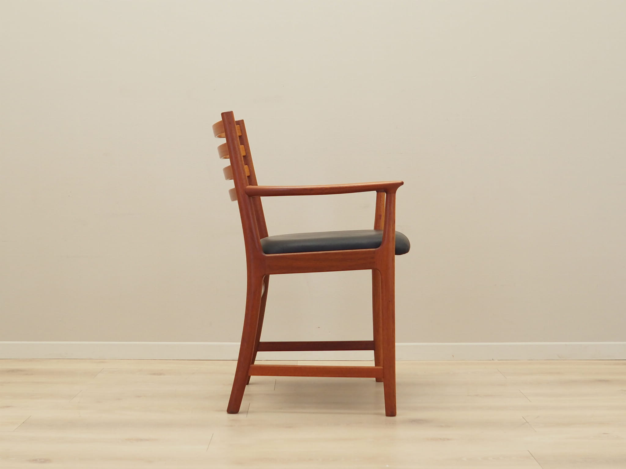 Vintage armchair Teak wood Leather Brown 1970s