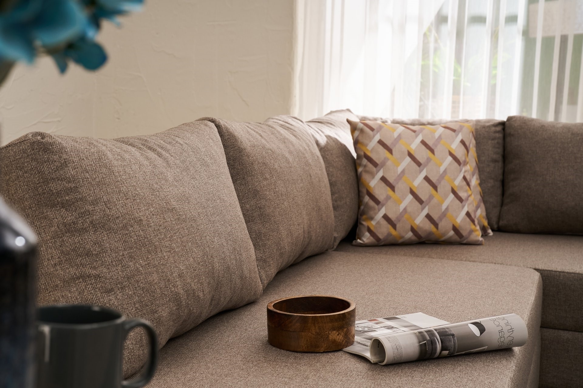 Aly Schlafsofa Récamiere Links Baumwolle Braun