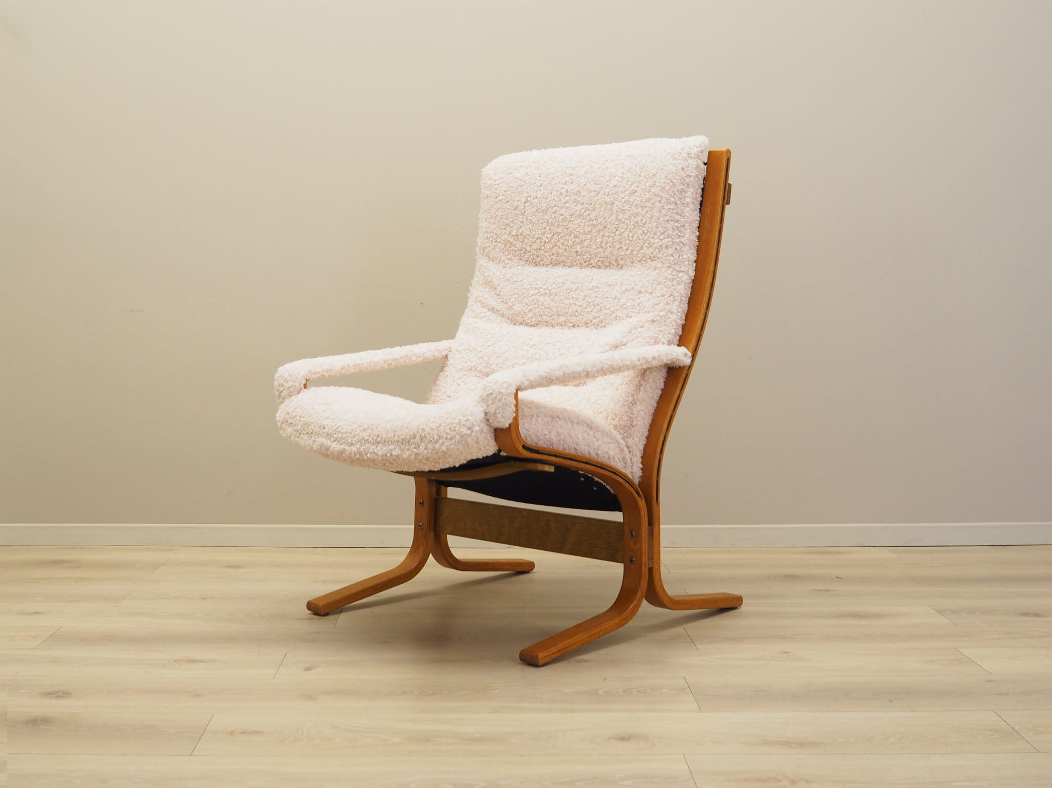 Vintage armchair textile wood cream 1970s