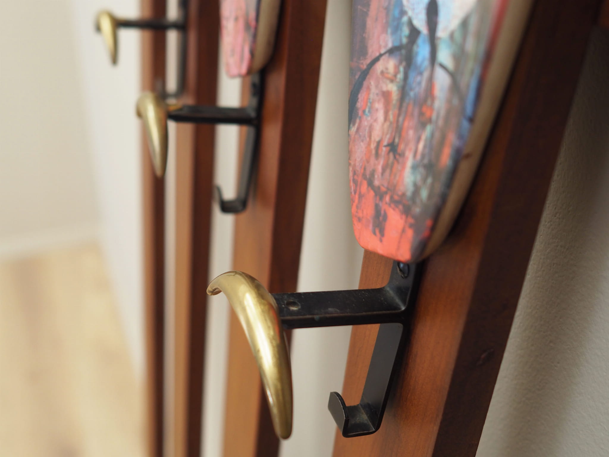 Teak wall coat rack 1970s