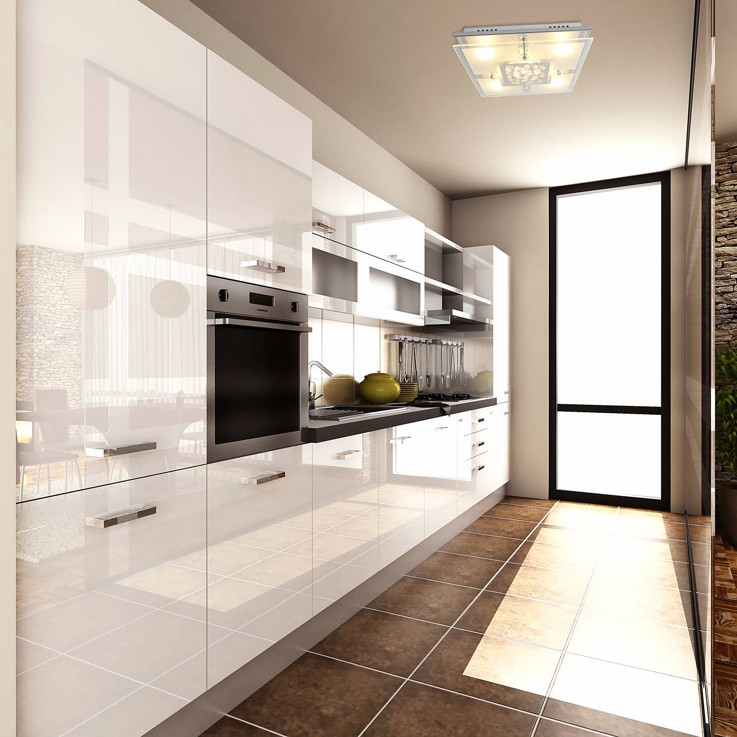 5-Flammig LED-Deckenleuchte Chur II Kristallglas Edelstahl