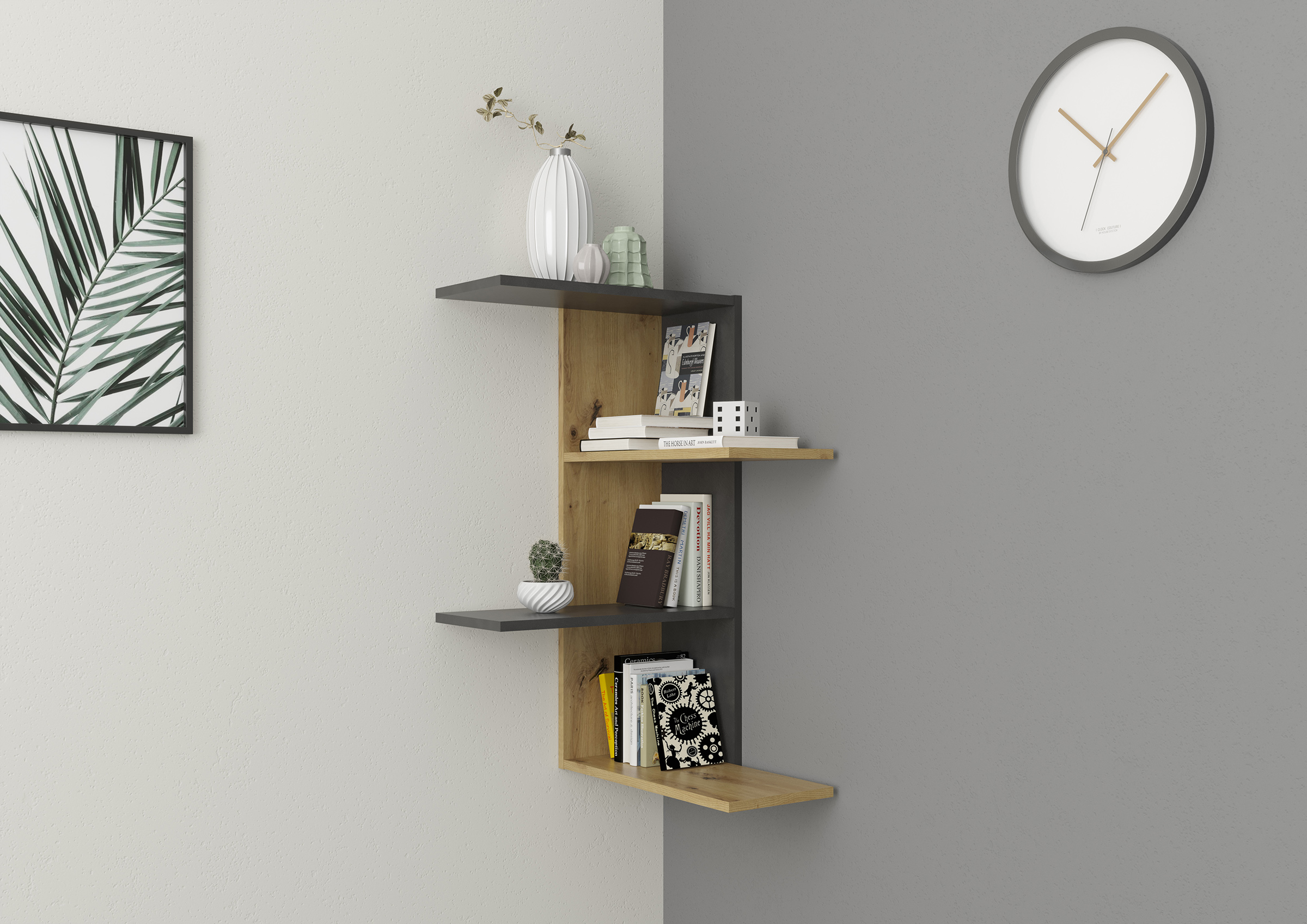 Corner Wall Shelf Manroku Artisan Oak Decor