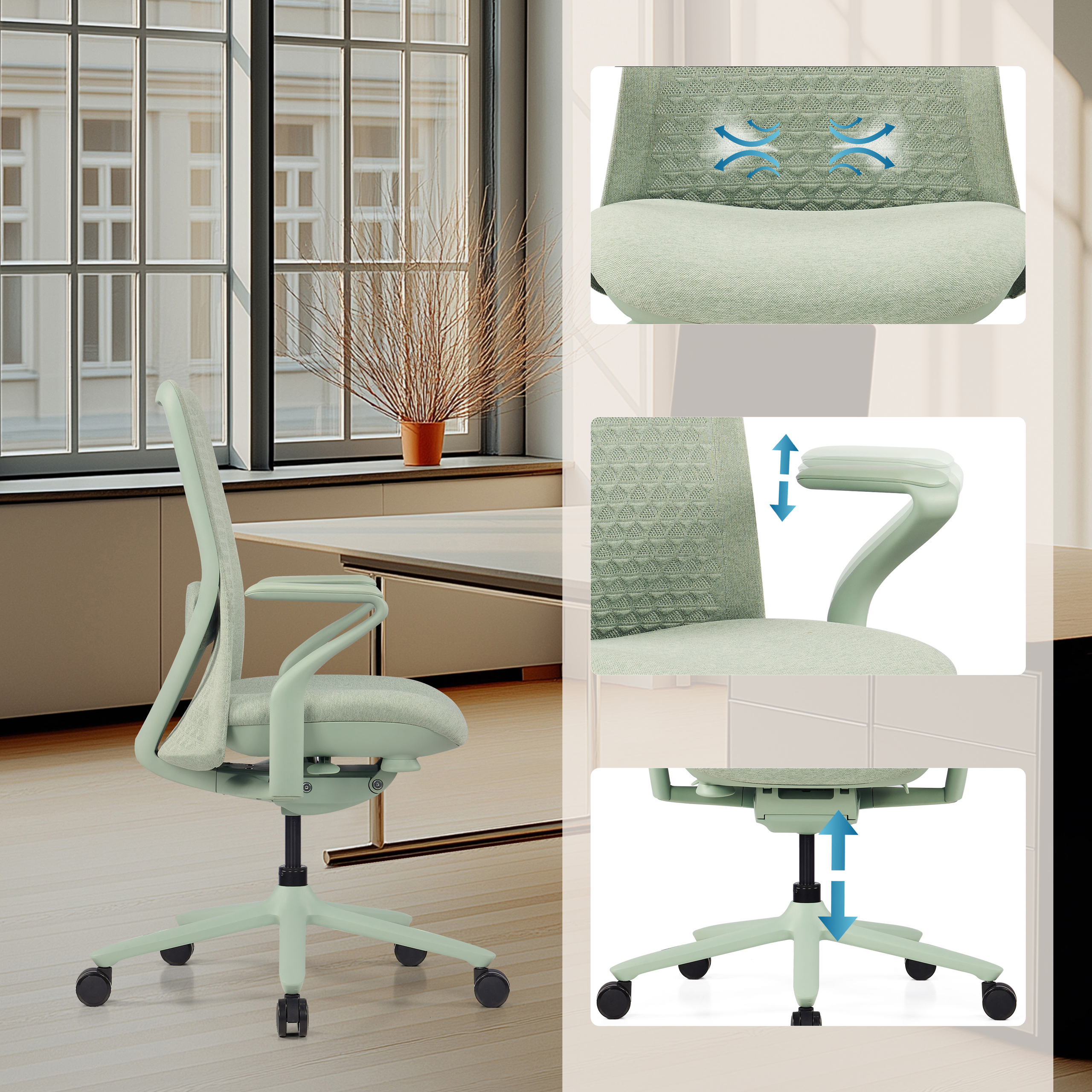 VERVIO Bürostuhl Netzstoff Salbeigrün