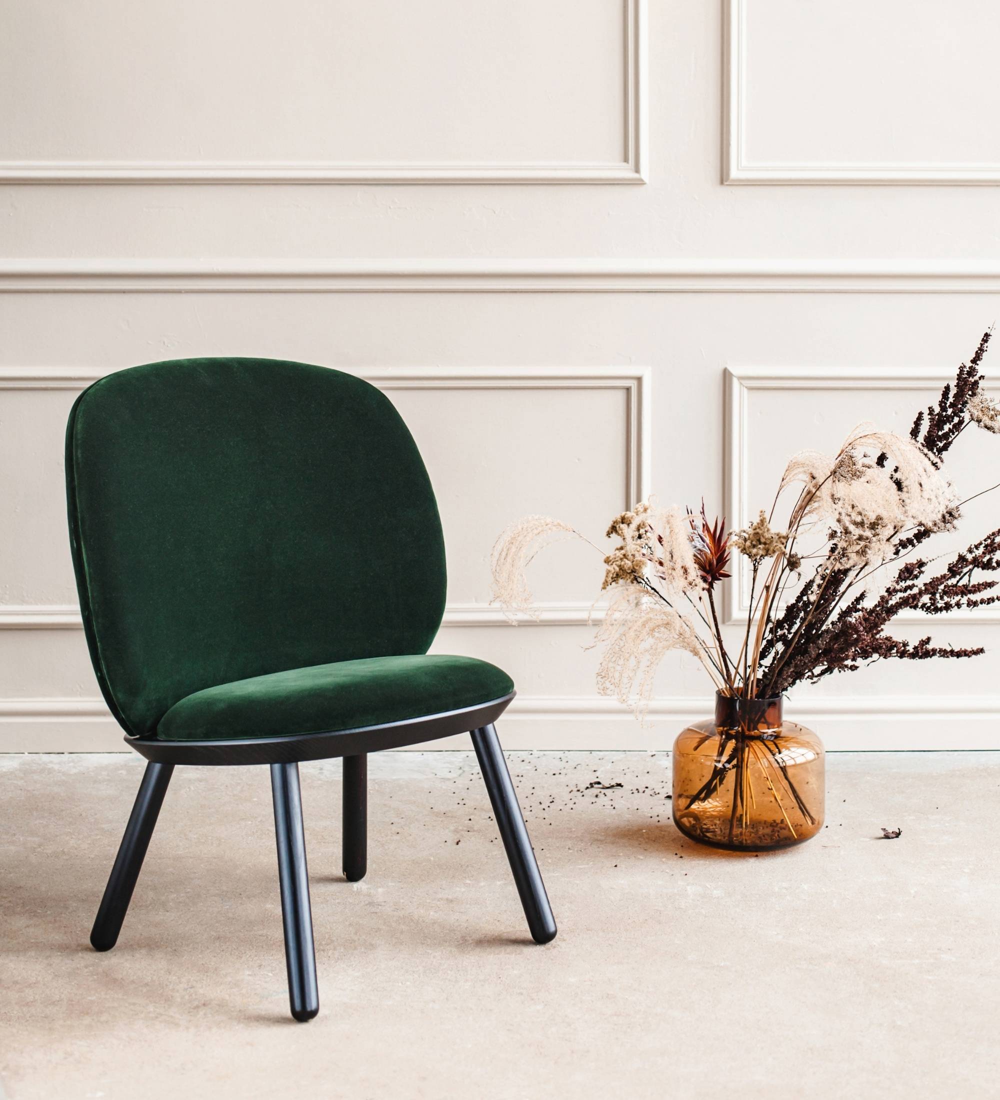 Loungestuhl Eschenholz Velour Grün