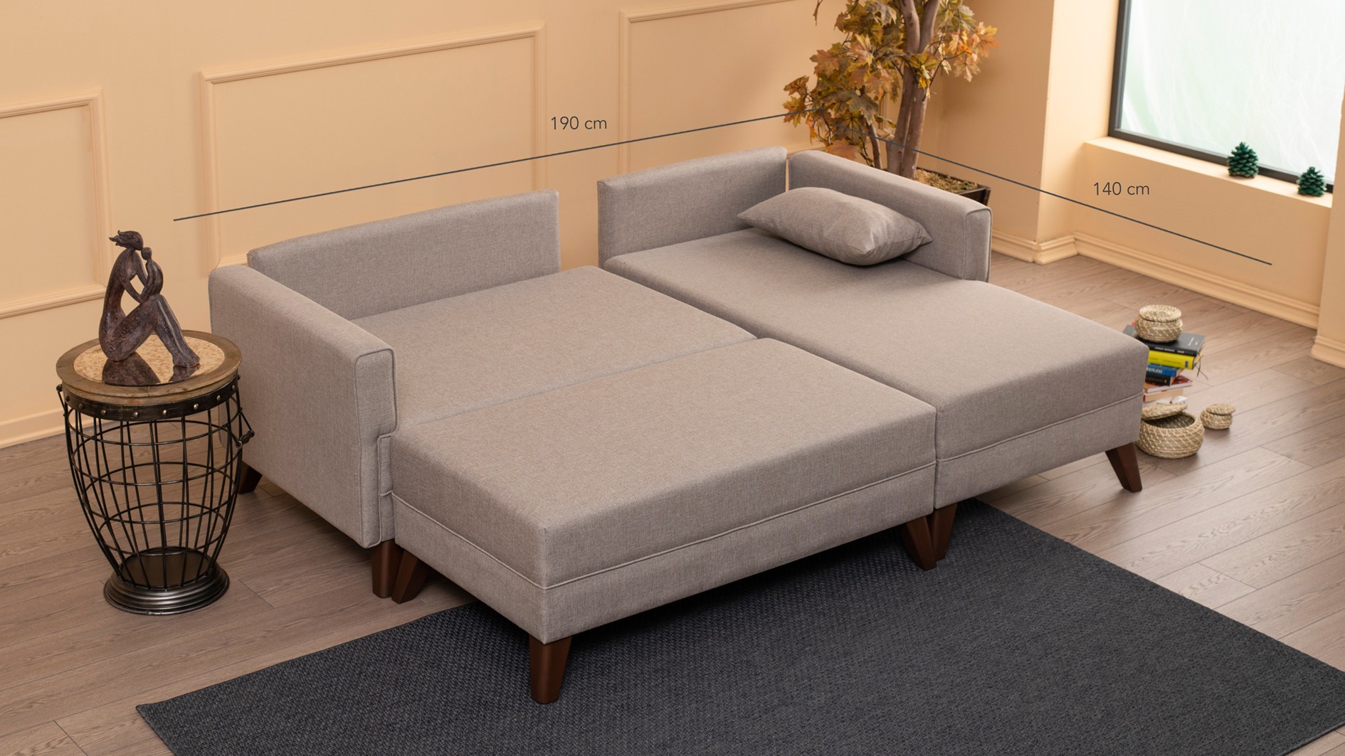Bella Sofa Récamiere Rechts mit Hocker Creme