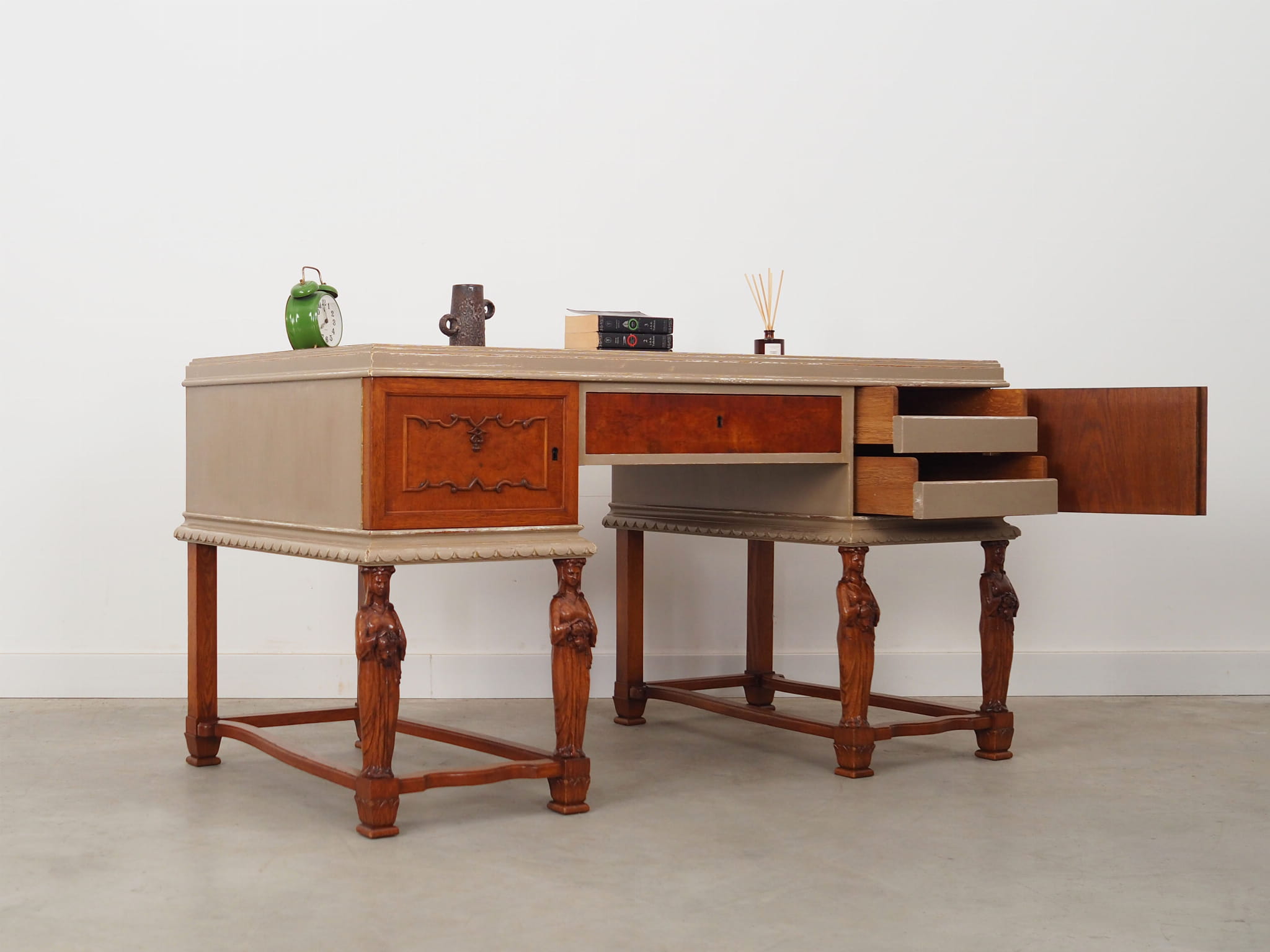 Vintage desk wood brown 1950s