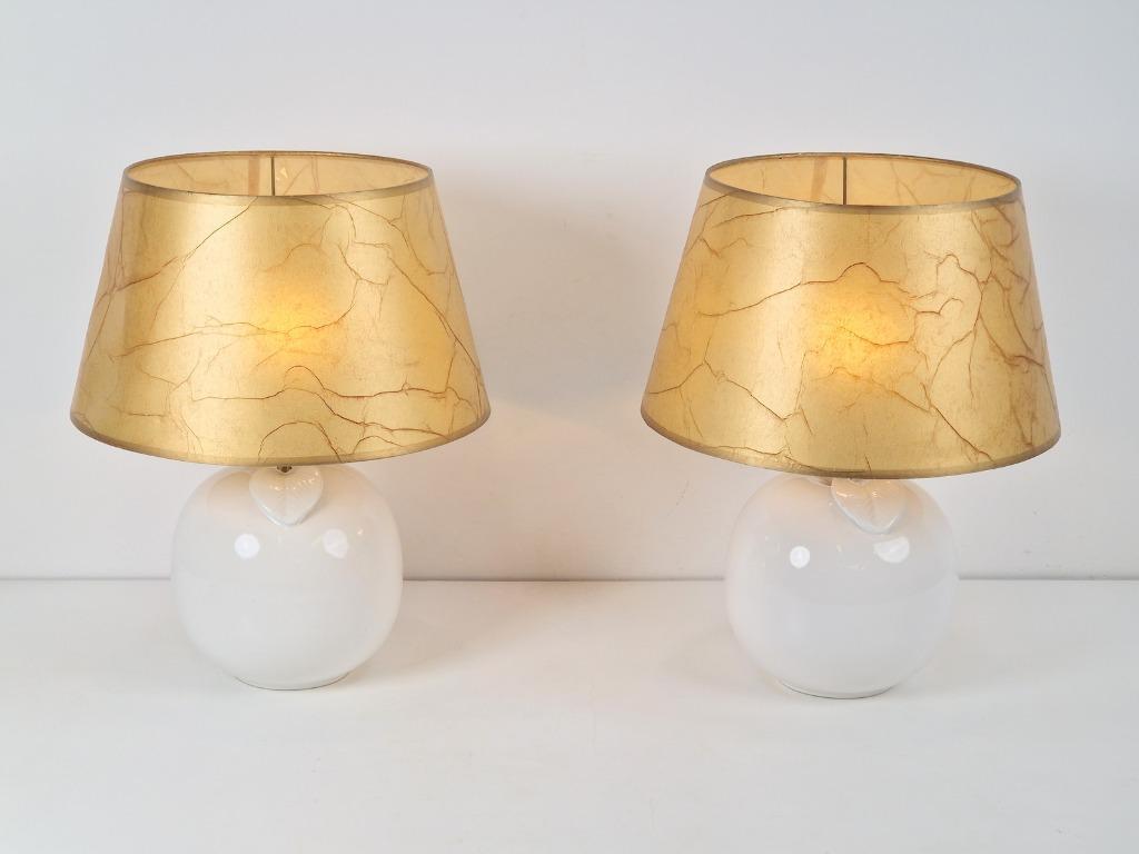 2x Vintage Tischlampe Keramik Weiß Gold 