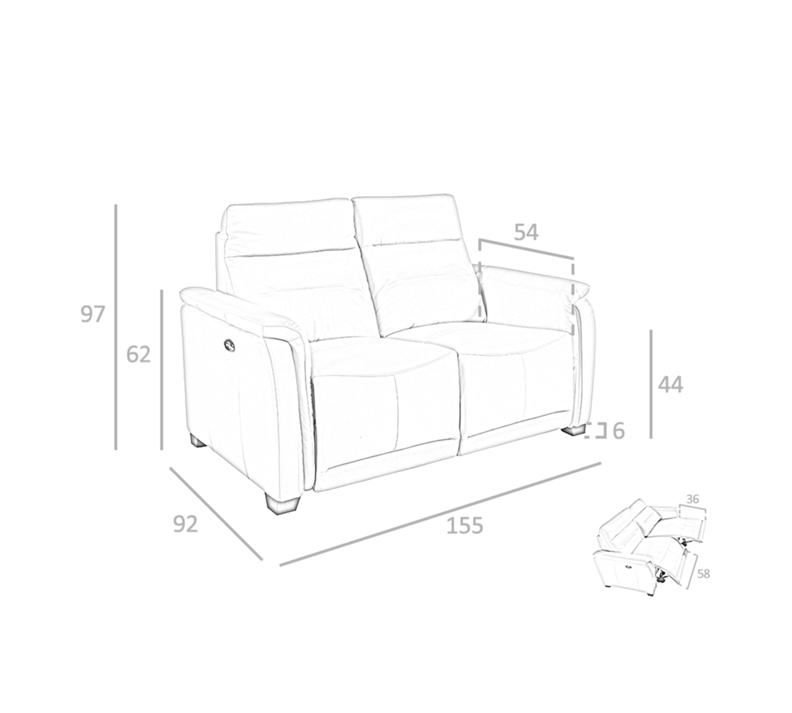 Sofa 2-Sitzer Leder Taupe Grau