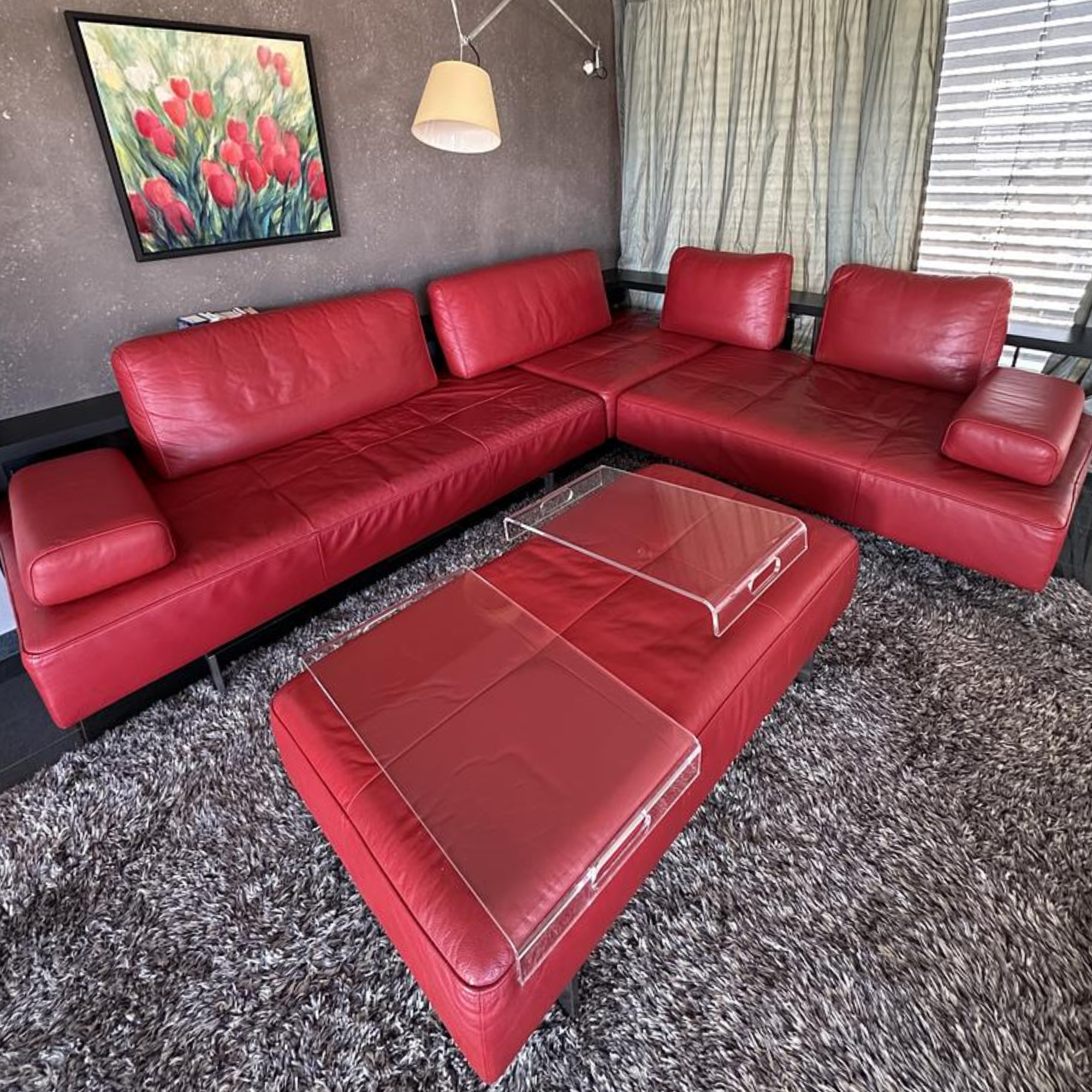 Corner Sofa Dono Leather Red