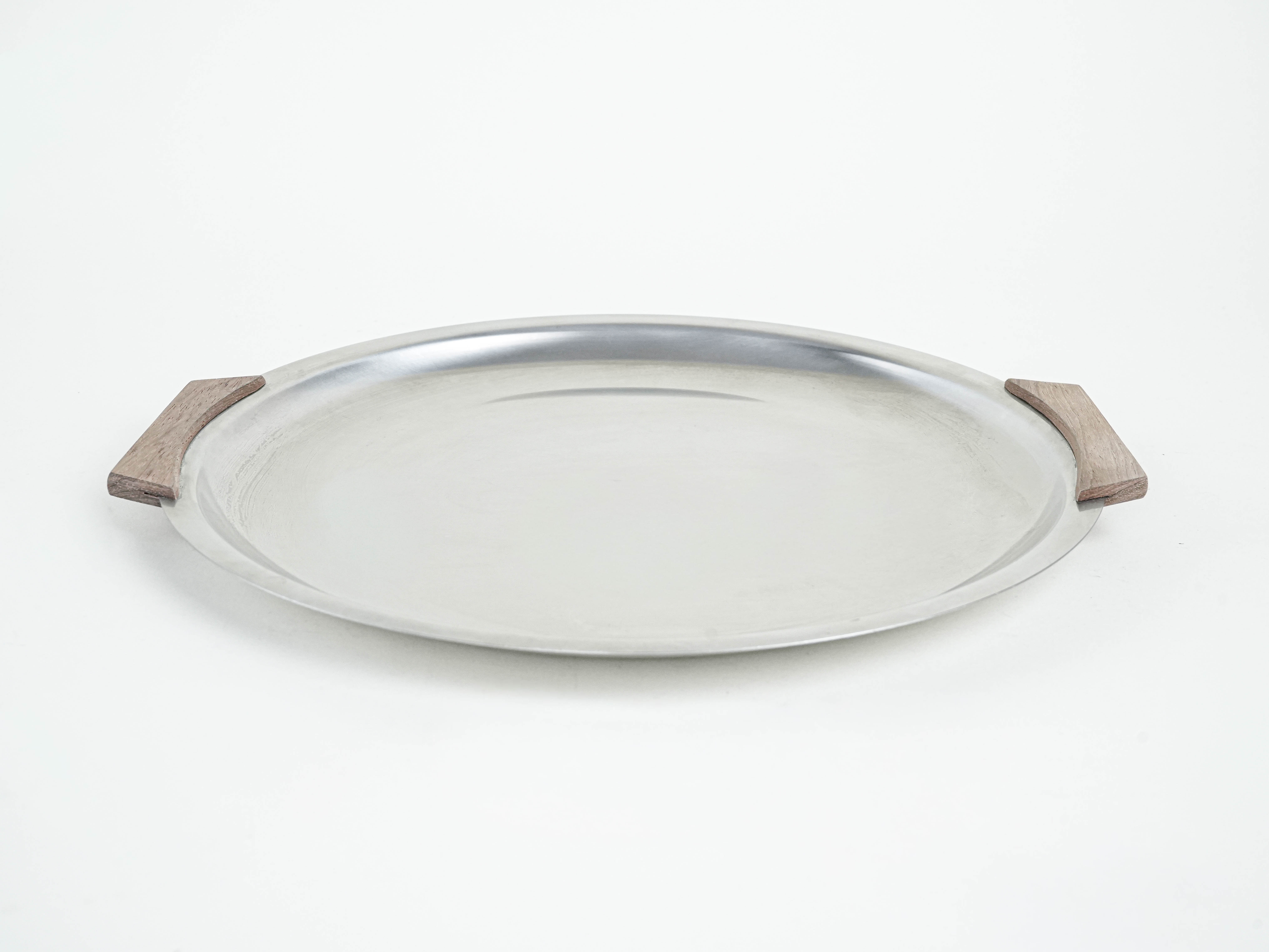 Rundes Edelstahl-Tablett 1970er Jahre