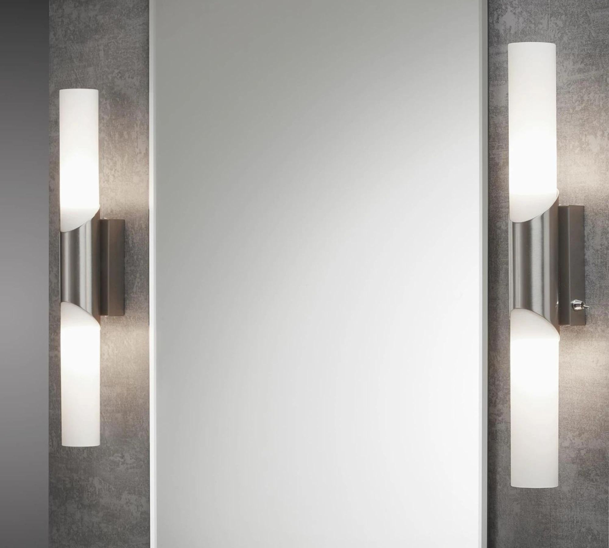 Wall lamp 2-light metal milky glass silver white