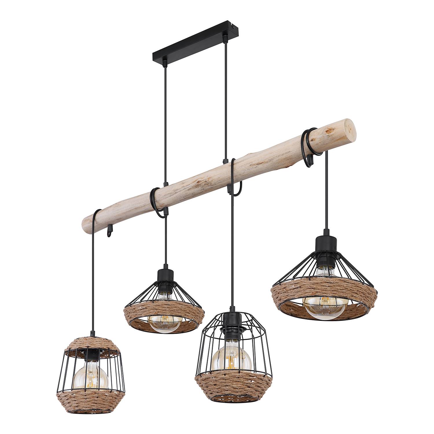 4-Flammig Pendelleuchte Surri Naturfaser Eukalyptus Massiv