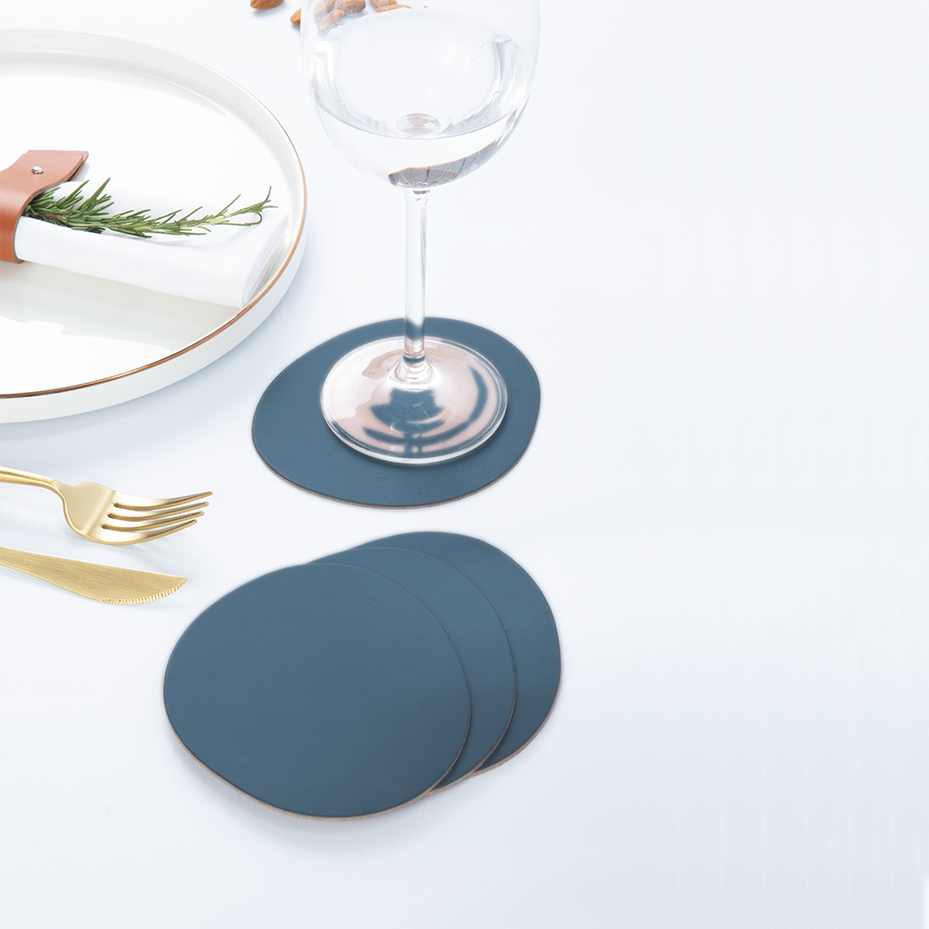 4x Stone Coasters 100% Recycled Leather Petrol