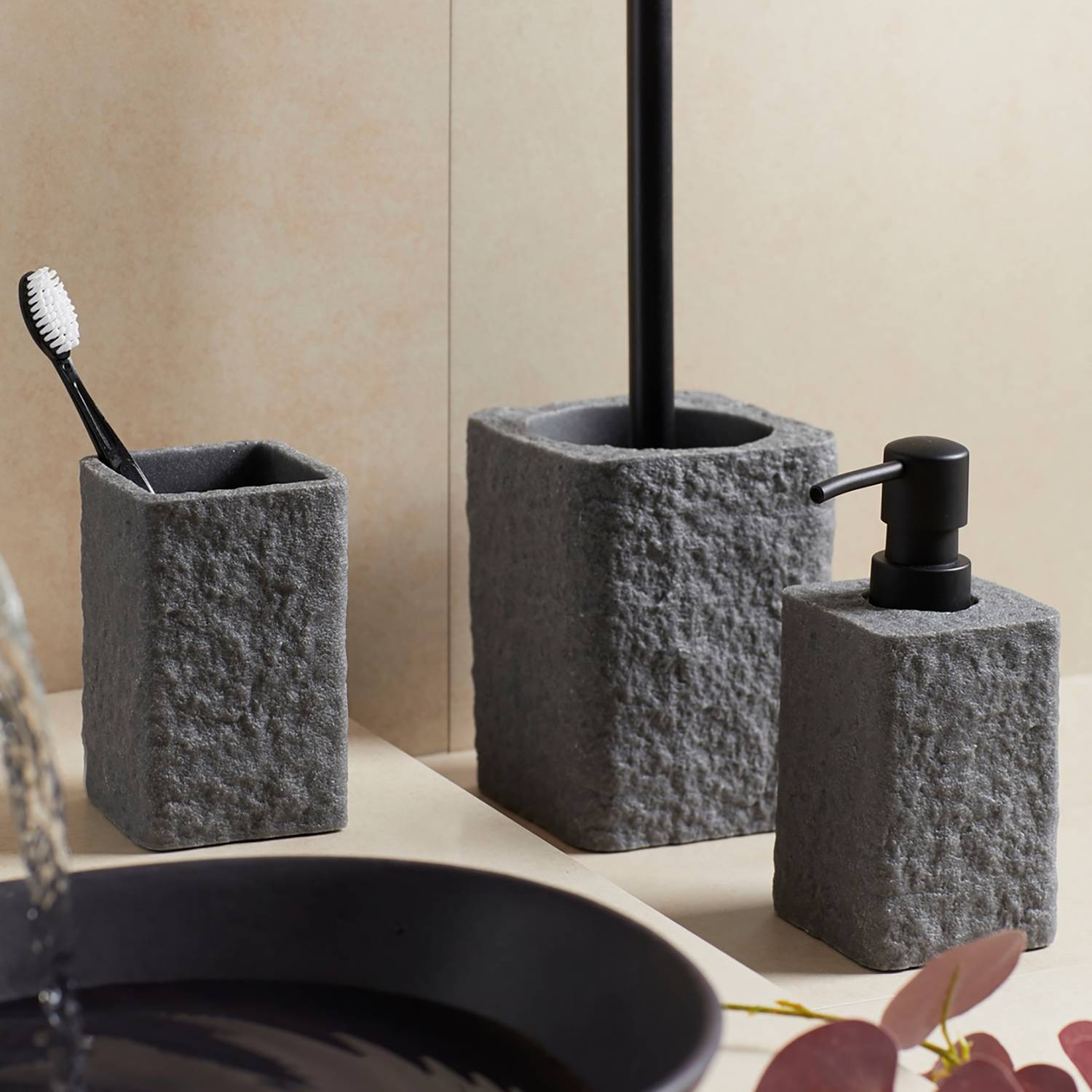 2x Bad-Accessoire-Set Villata Anthrazit