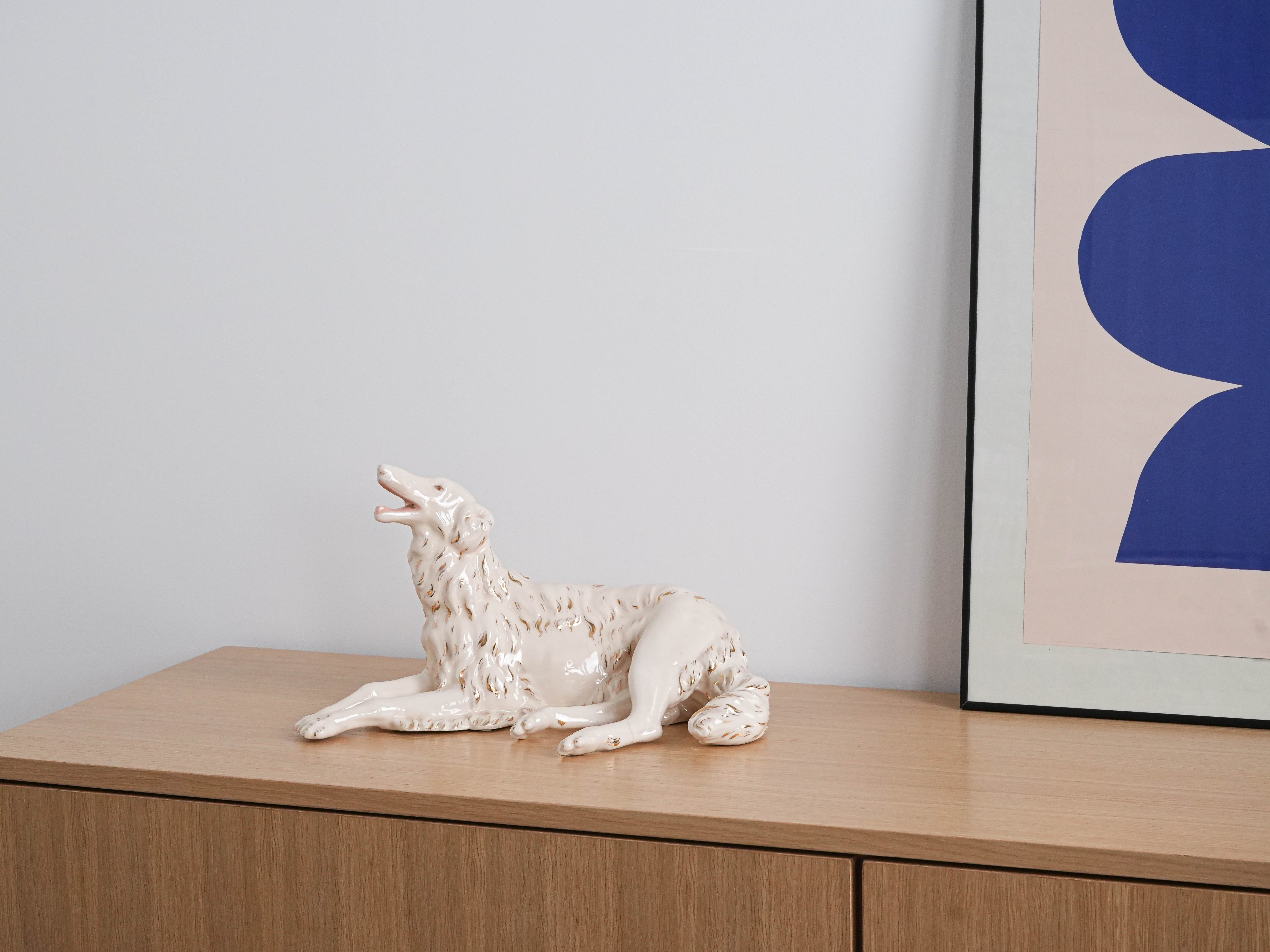 Porzellanfigur Barsoi Creme 1960er Jahre