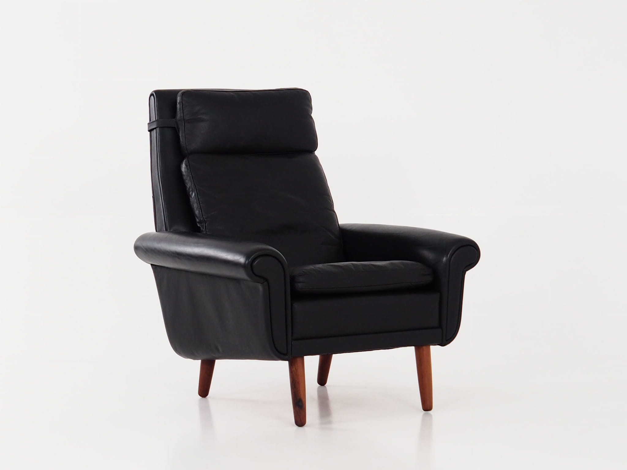 Vintage armchair, natural leather, wood, black, 1970s