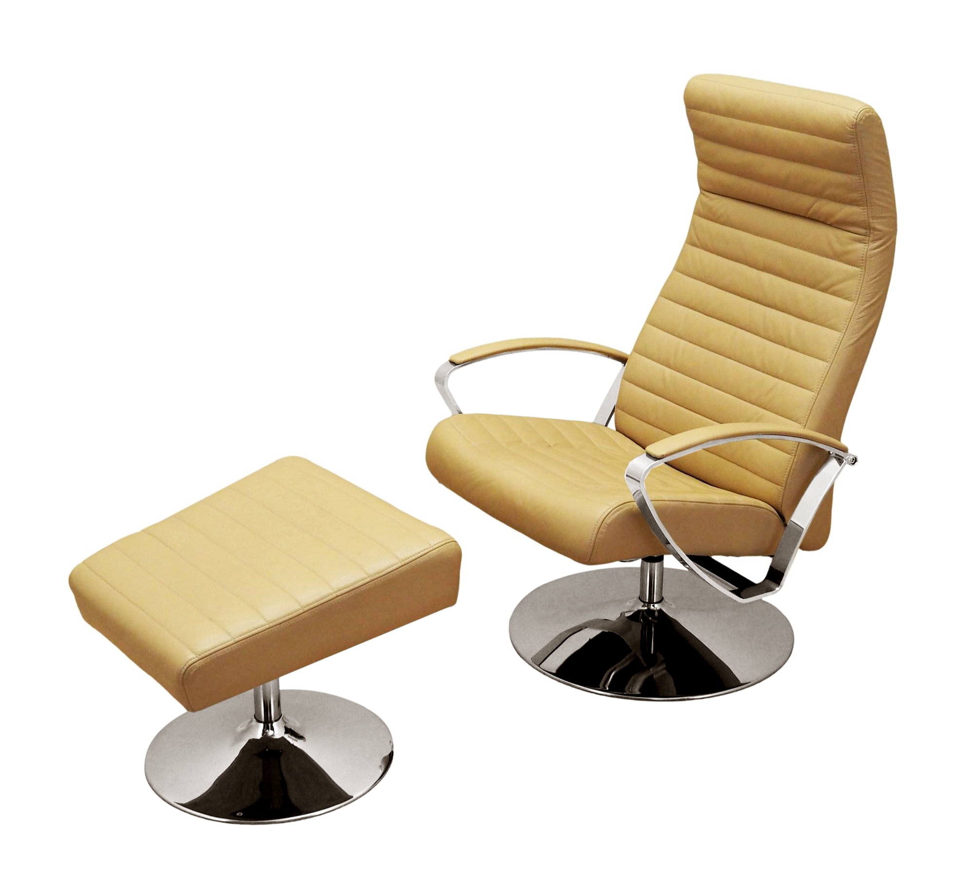 Sessel mit Hocker Leder Hellbraun 1970er Jahre