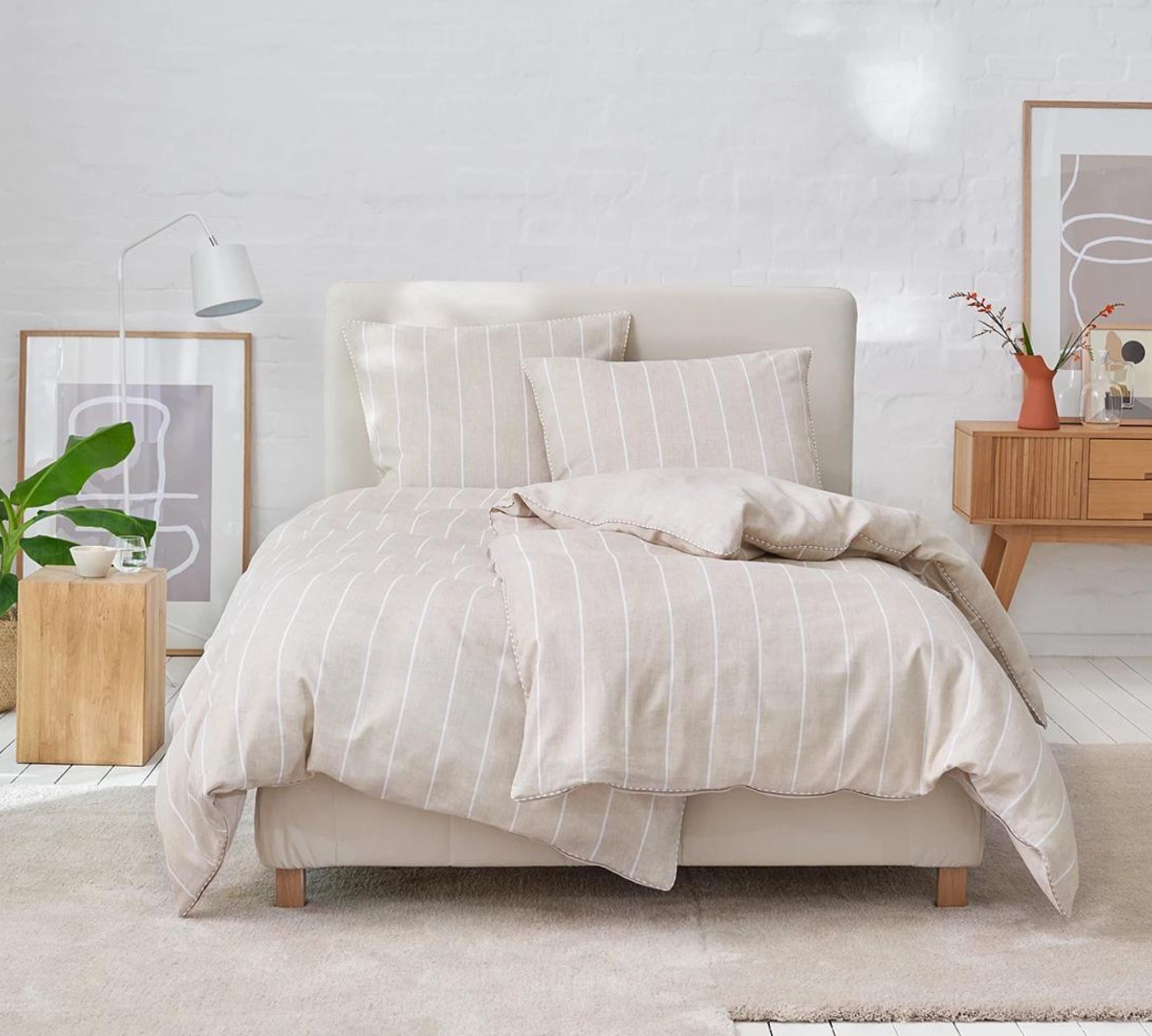 Bettwäsche Webstoff Beige Gestreift 155 x 220 cm