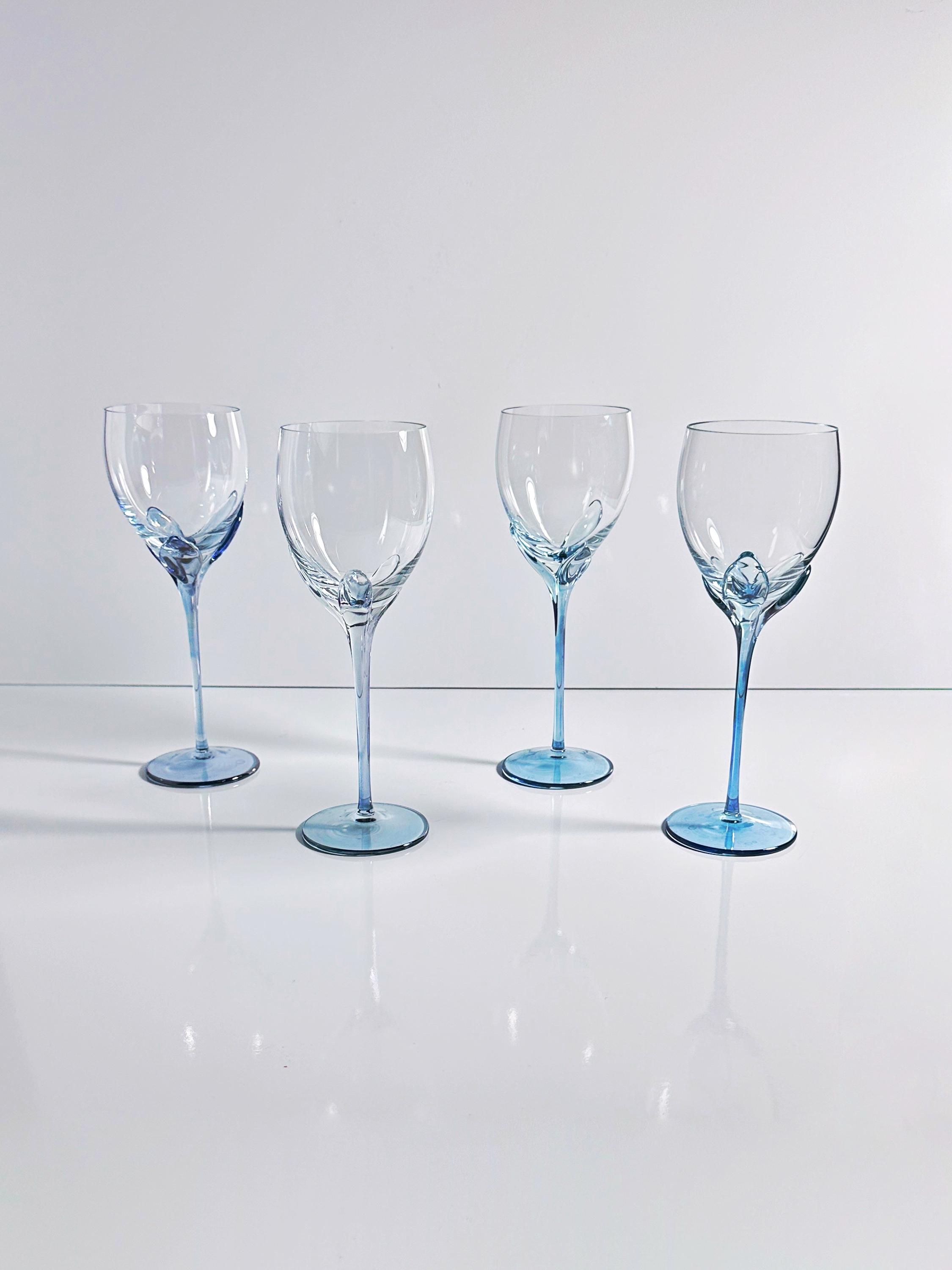 4x Vintage Weinglas Kristall Blau 1980er Jahre