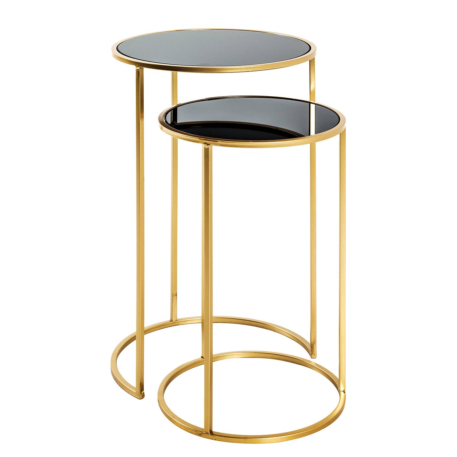 2x Beistelltisch Driff I Glas Metall Schwarz Gold