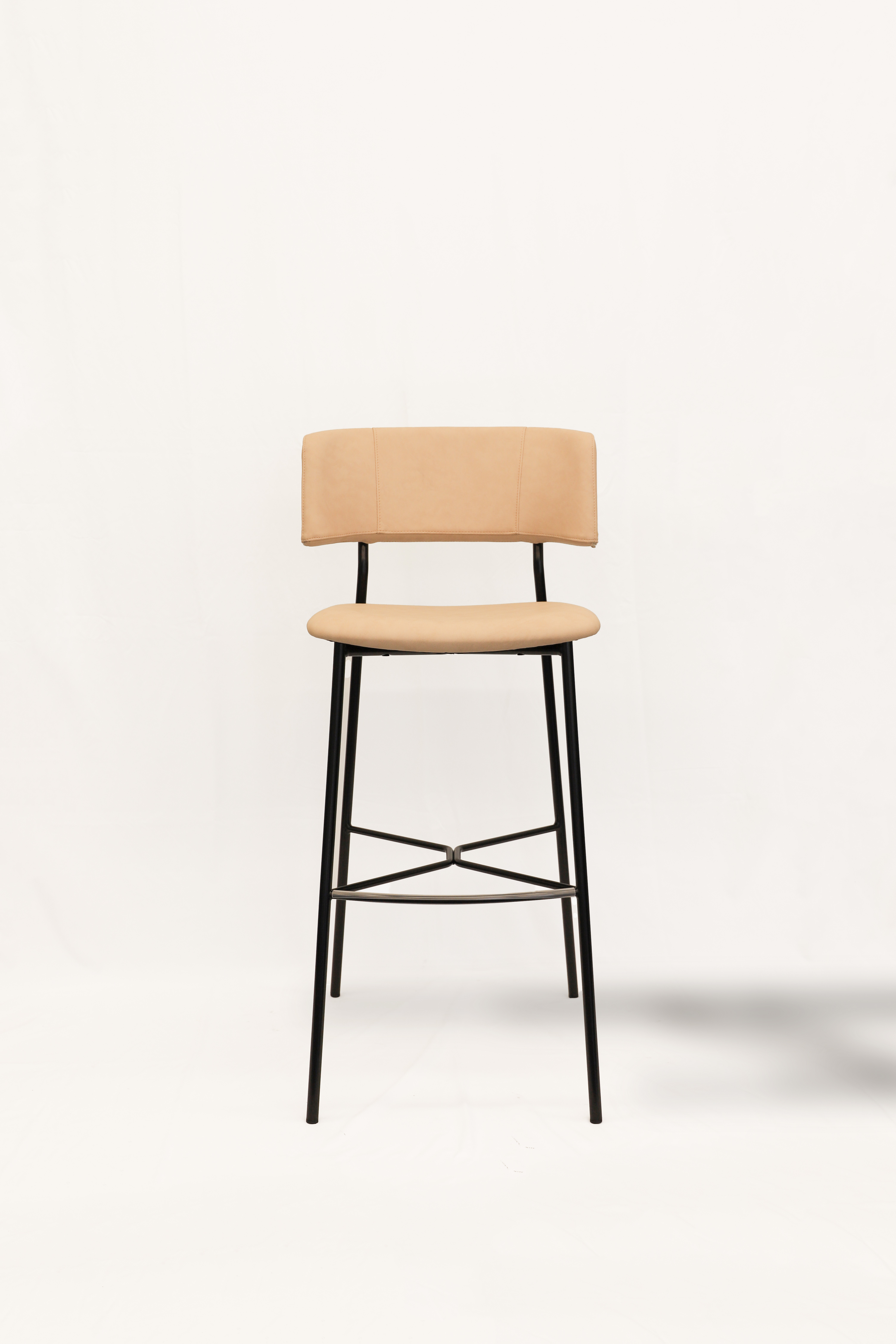 Marlen Stool Faux Leather Metal Beige