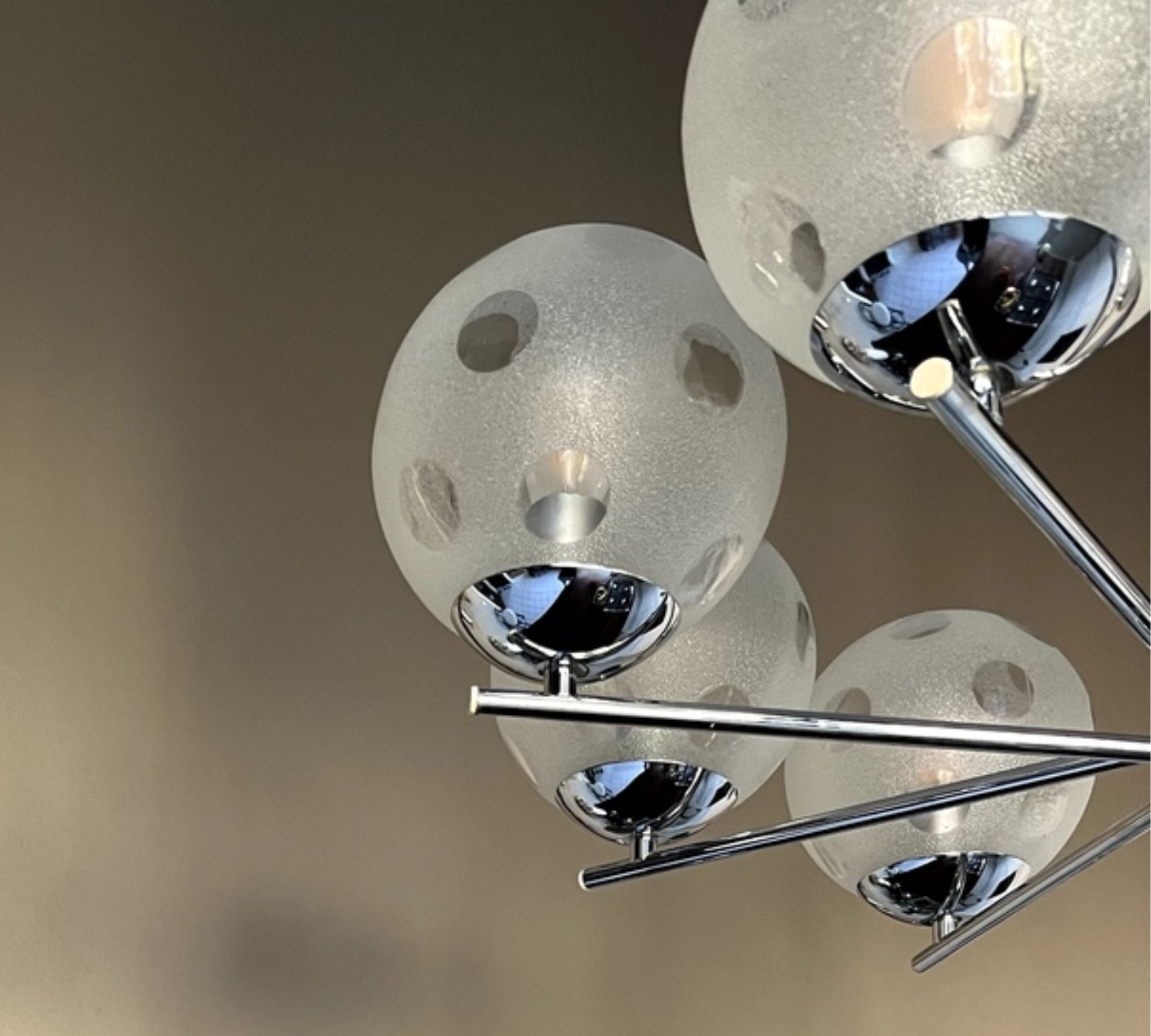 Sputnik Deckenleuchte Glas Chrom Weiß 70er Jahre