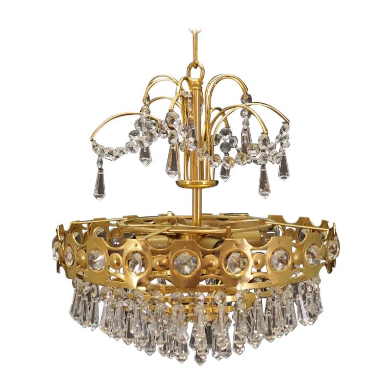 Vintage Chandelier Brass Glass Gold 1970s