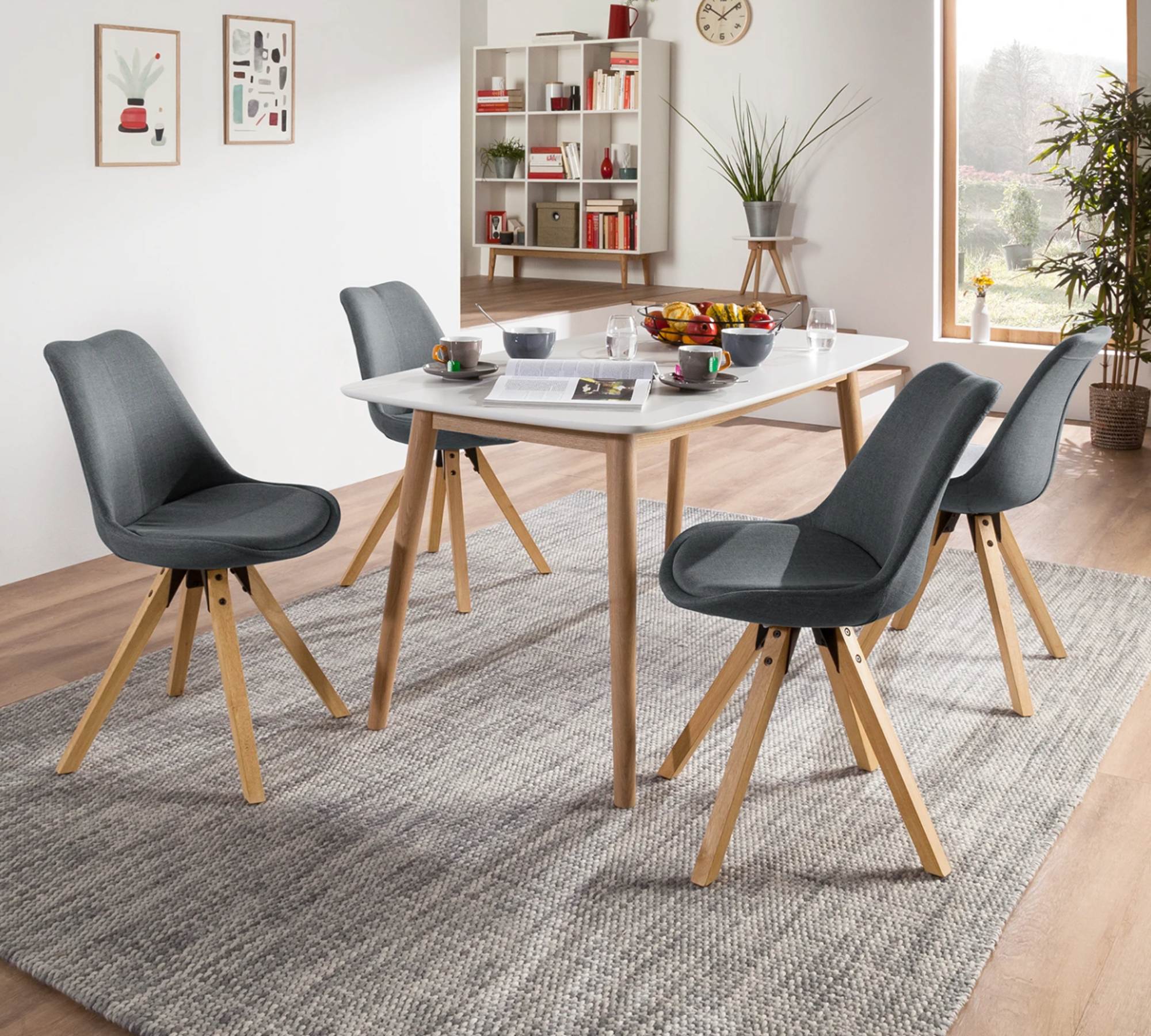 Upholstered chair ALEDAS Webstoff Cors: Dark grey brown set of 2