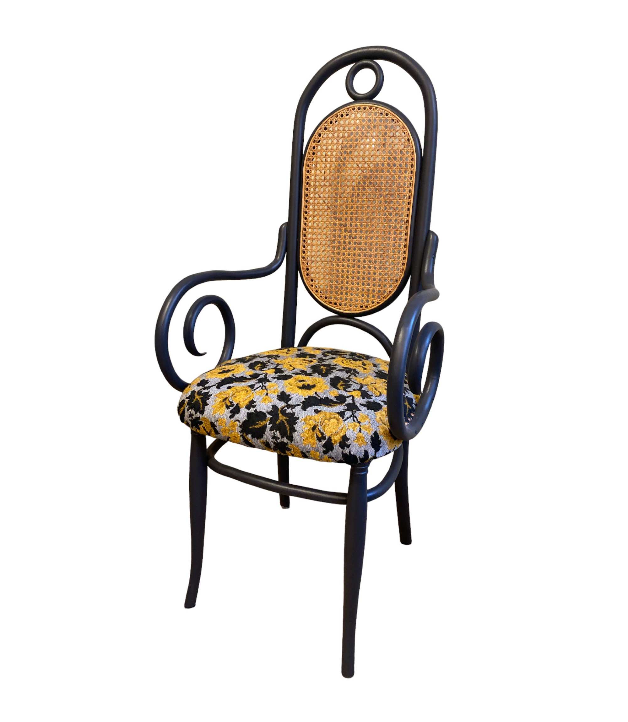 Vintage Stuhl Rattan Stoff Mehrfarbig 