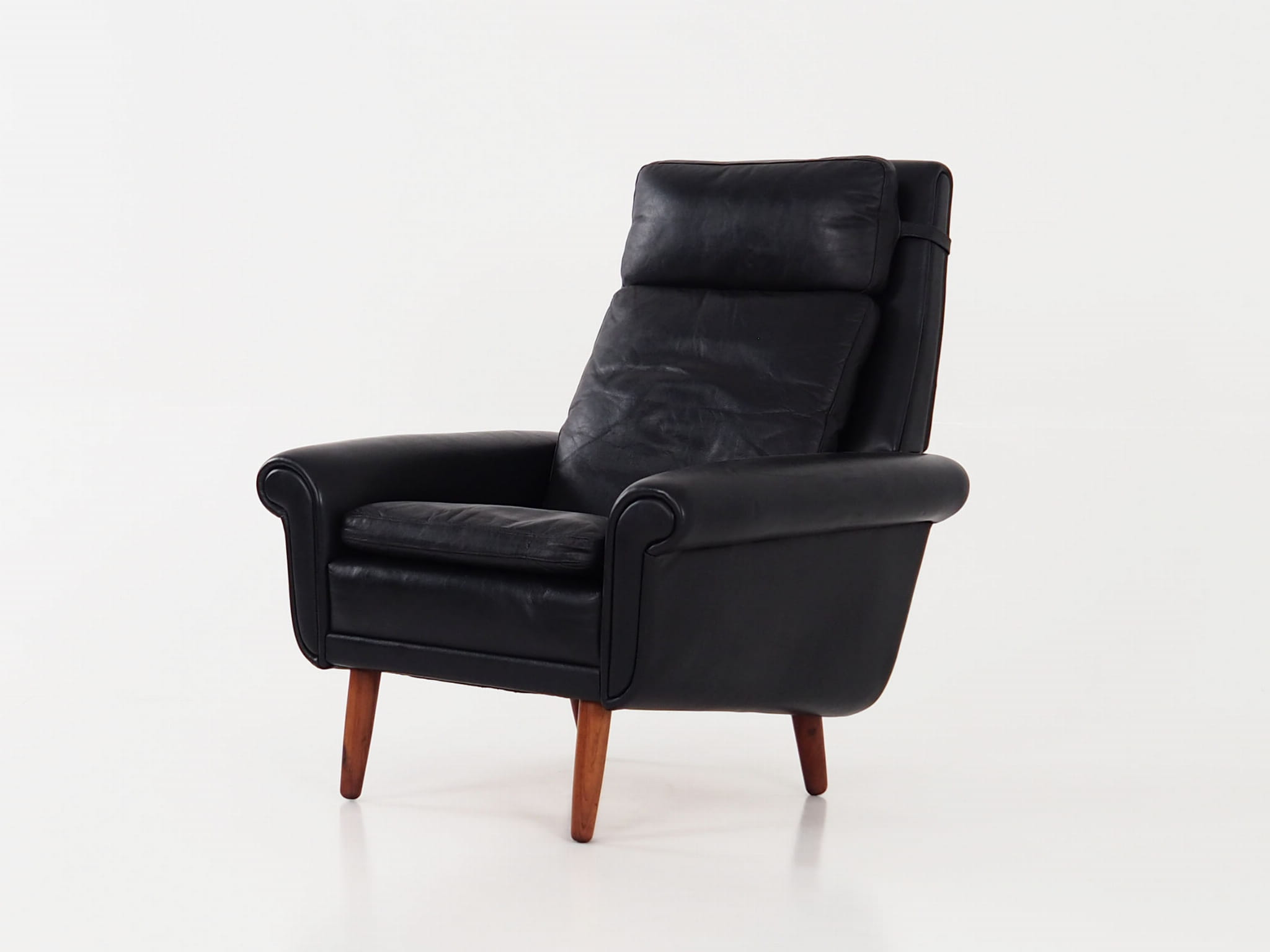 Vintage armchair, natural leather, wood, black, 1970s
