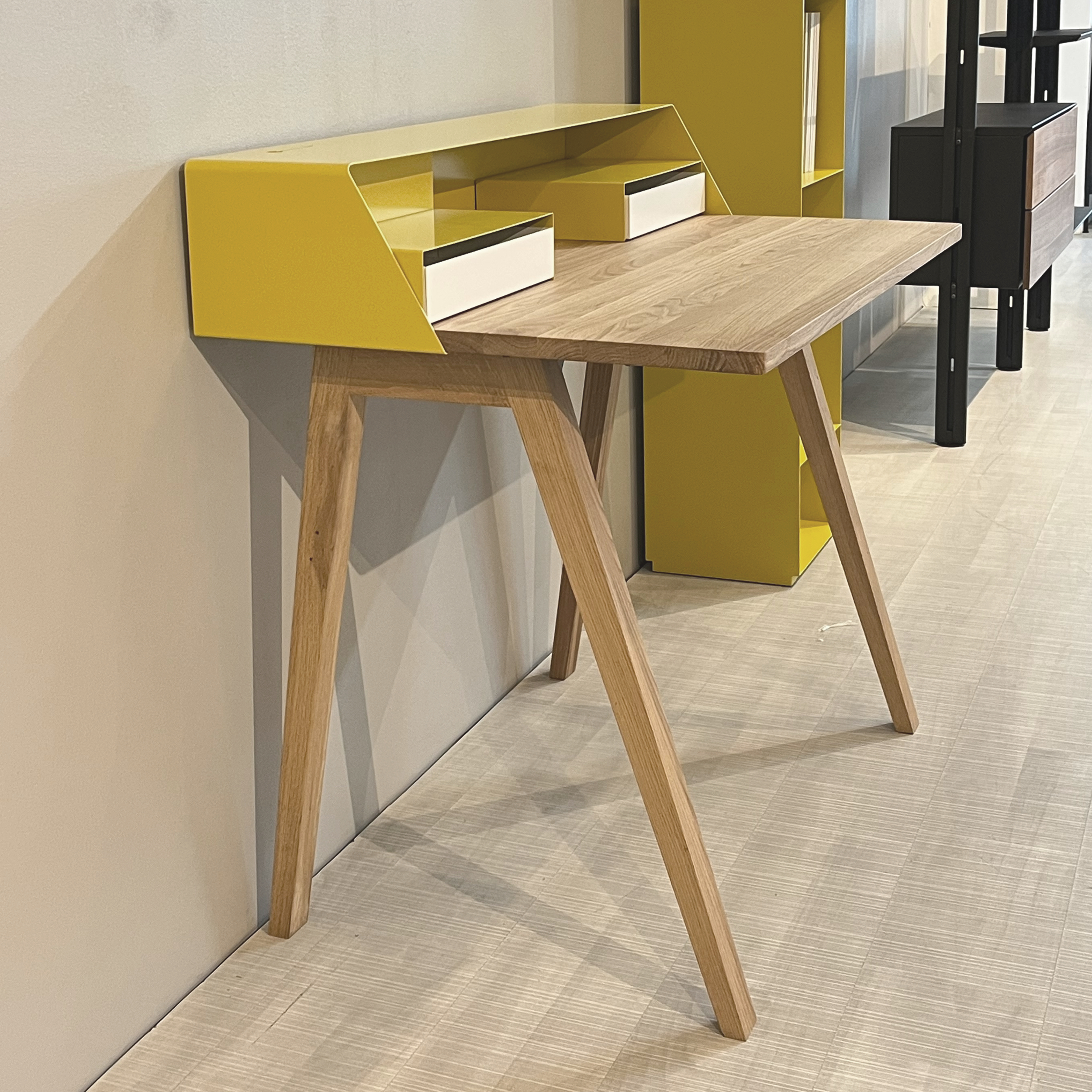 PS 04 Secretary Desk Oak Steel Lemon Yellow Signal White