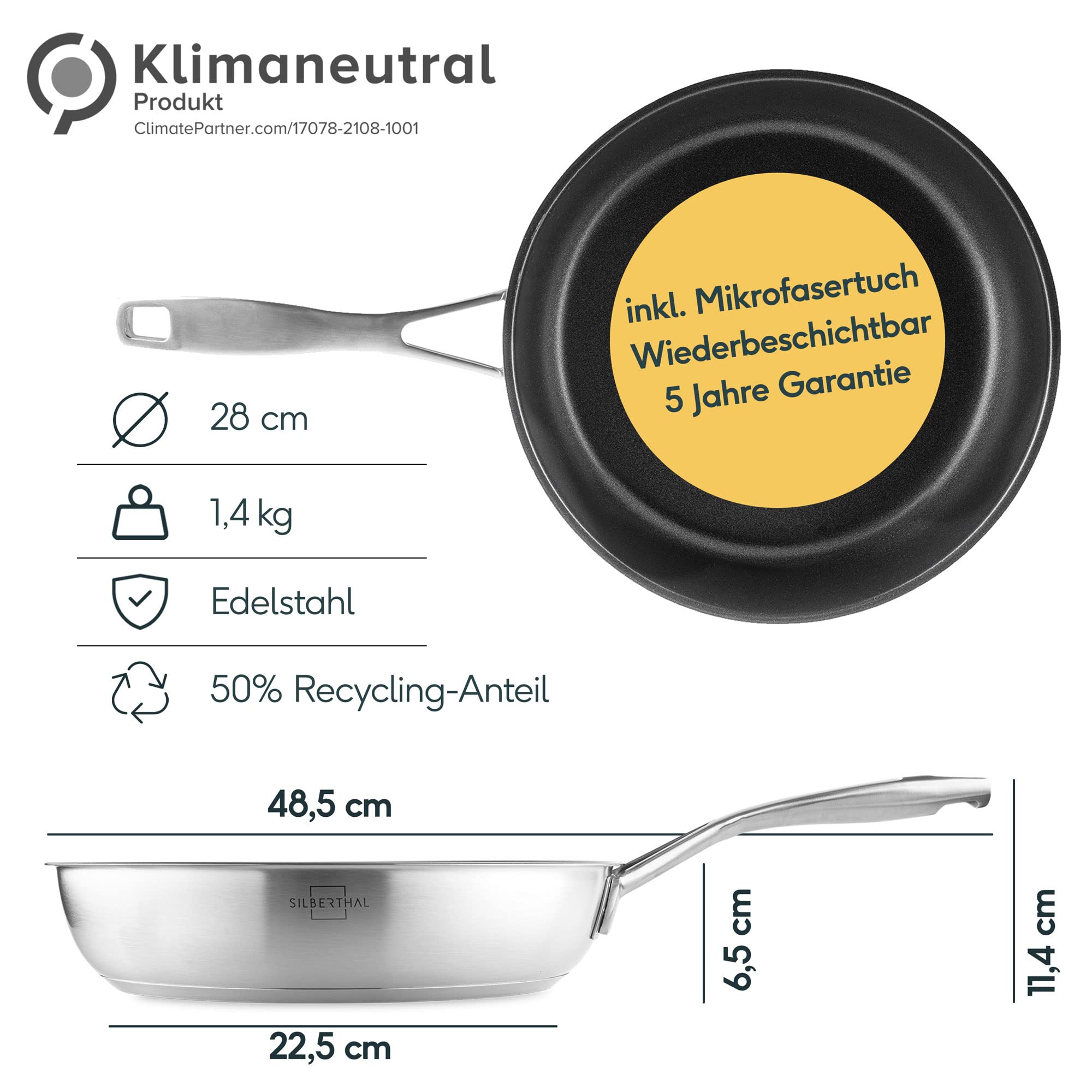 Bratpfanne Induktion Edelstahl Silber Ø 28cm