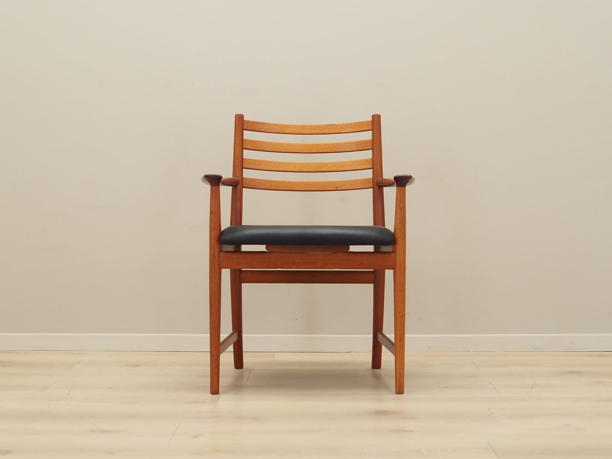 Vintage armchair Teak wood Leather Brown 1970s