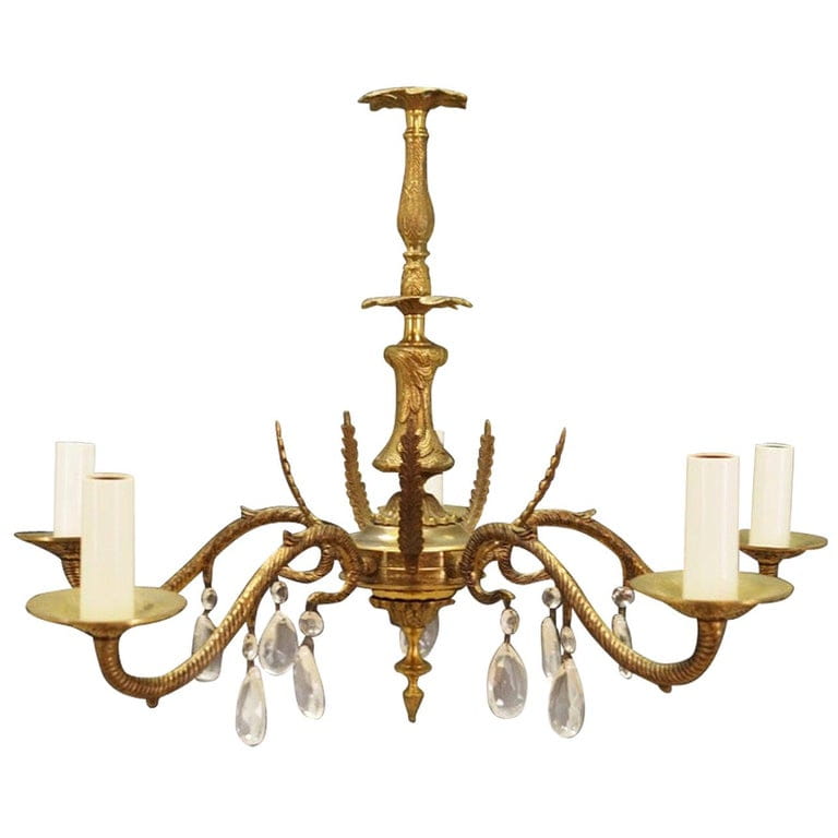 Vintage Chandelier Brass Gold 1960s