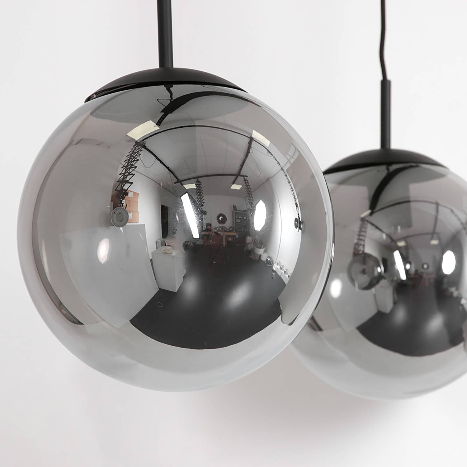 3-Flammig Pendelleuchte Bollique Eisen Rauchglas Schwarz