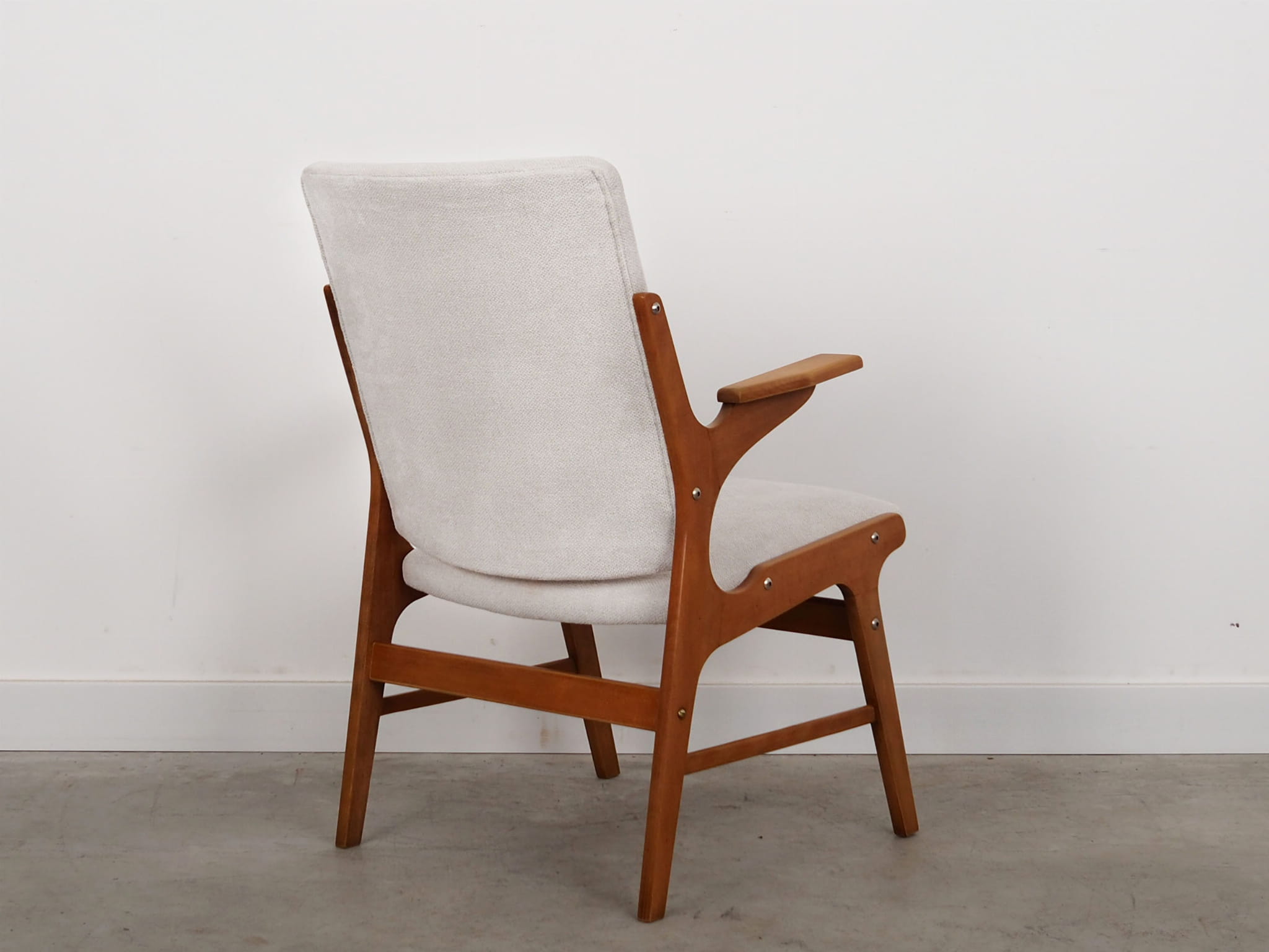 Vintage Sessel Buchenholz Textil Weiß 1960er Jahre