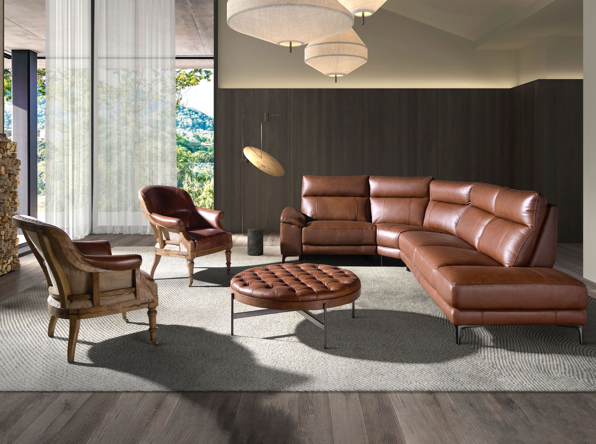 Sofa Récamiere Rechts Leder Tabakbraun