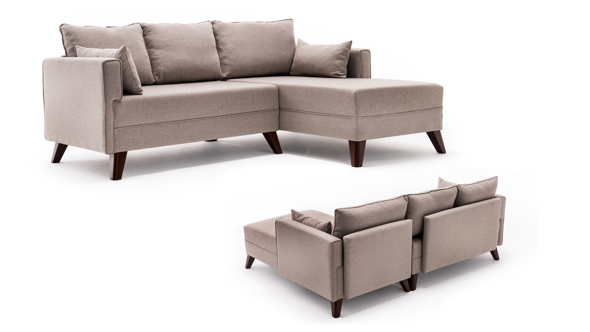 Bella Sofa Récamiere Rechts mit Hocker Creme