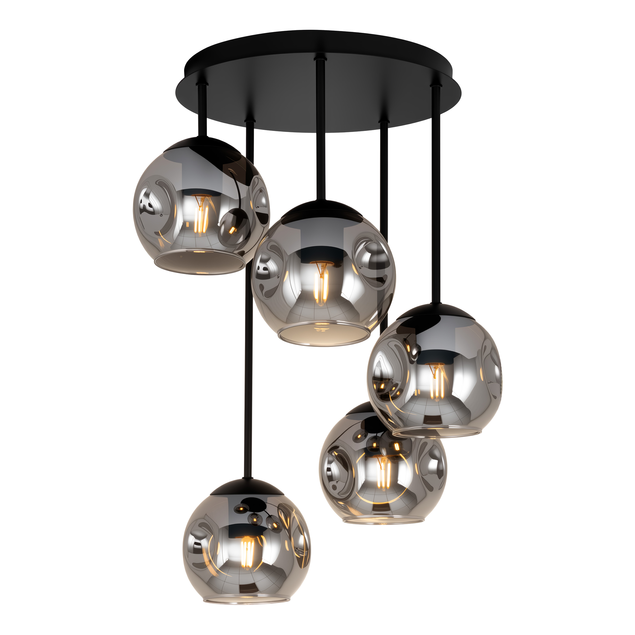 5-Flammig Ardeno Deckenleuchte Gusseisen Rauchglas Schwarz