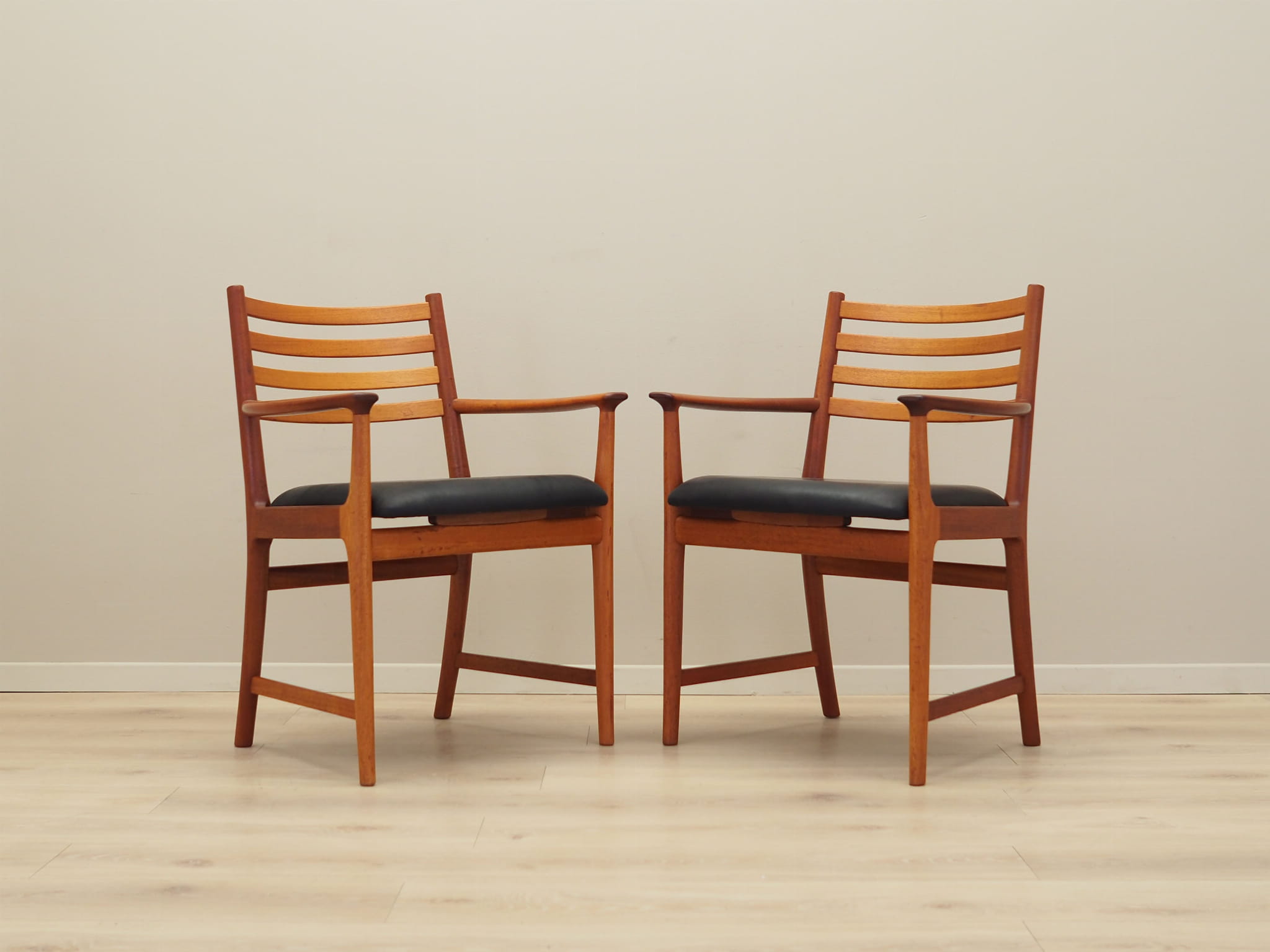 Vintage armchair Teak wood Leather Brown 1970s