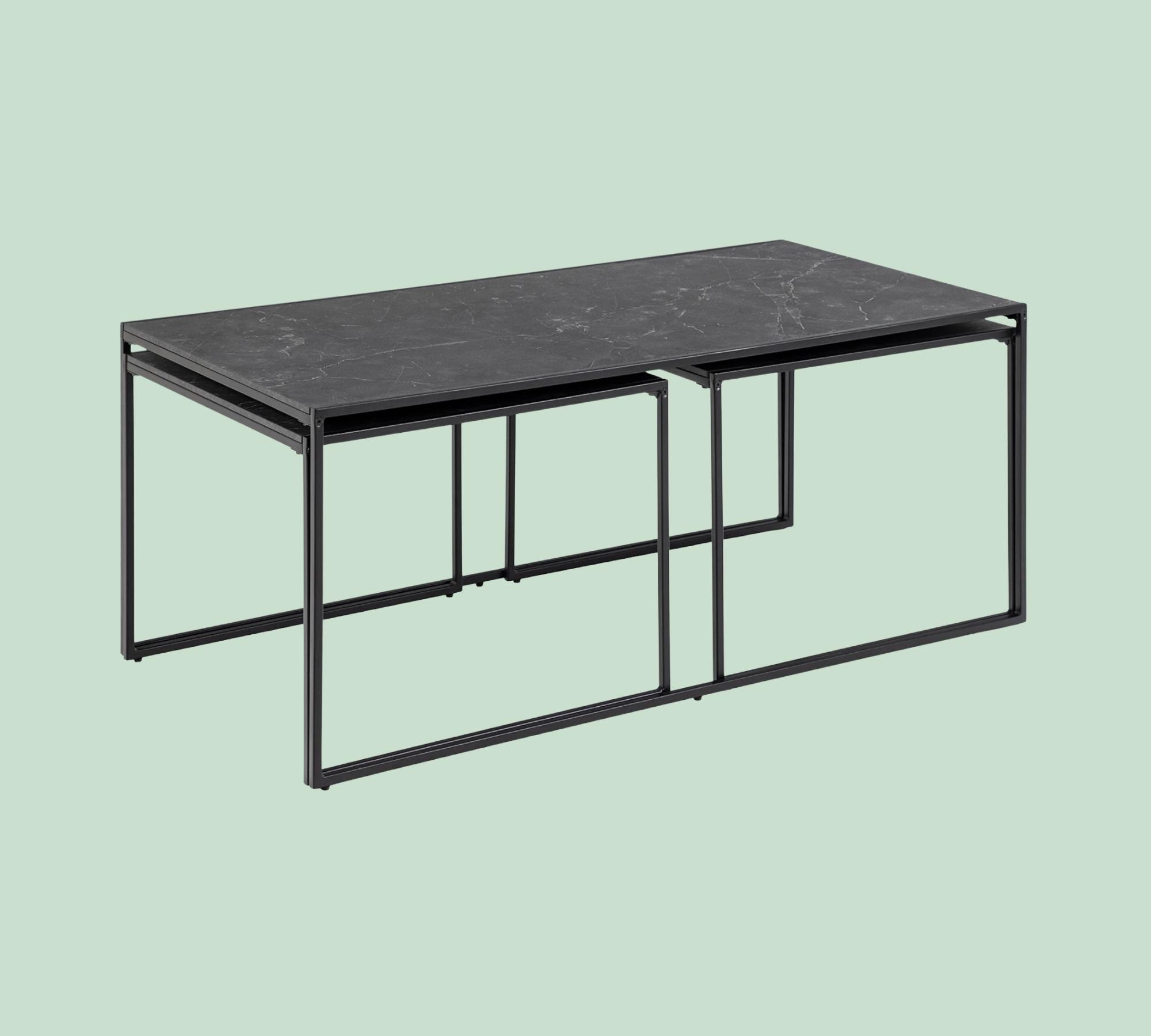Couchtischset Marmoroptik Schwarz 